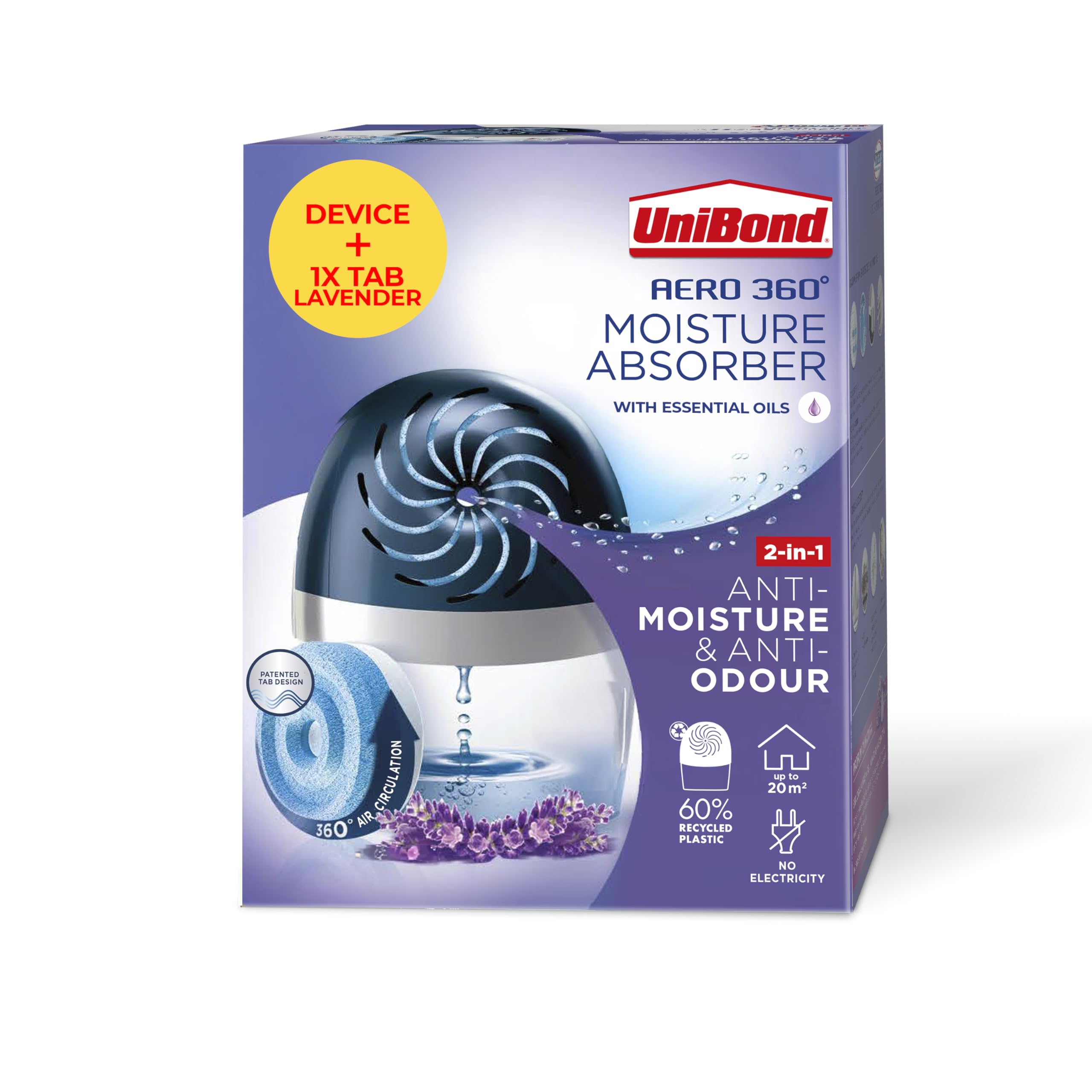 Unibond AERO 360º Lavender Humidity Absorber - Controls Moisture & Odours | Up to 20m² 1