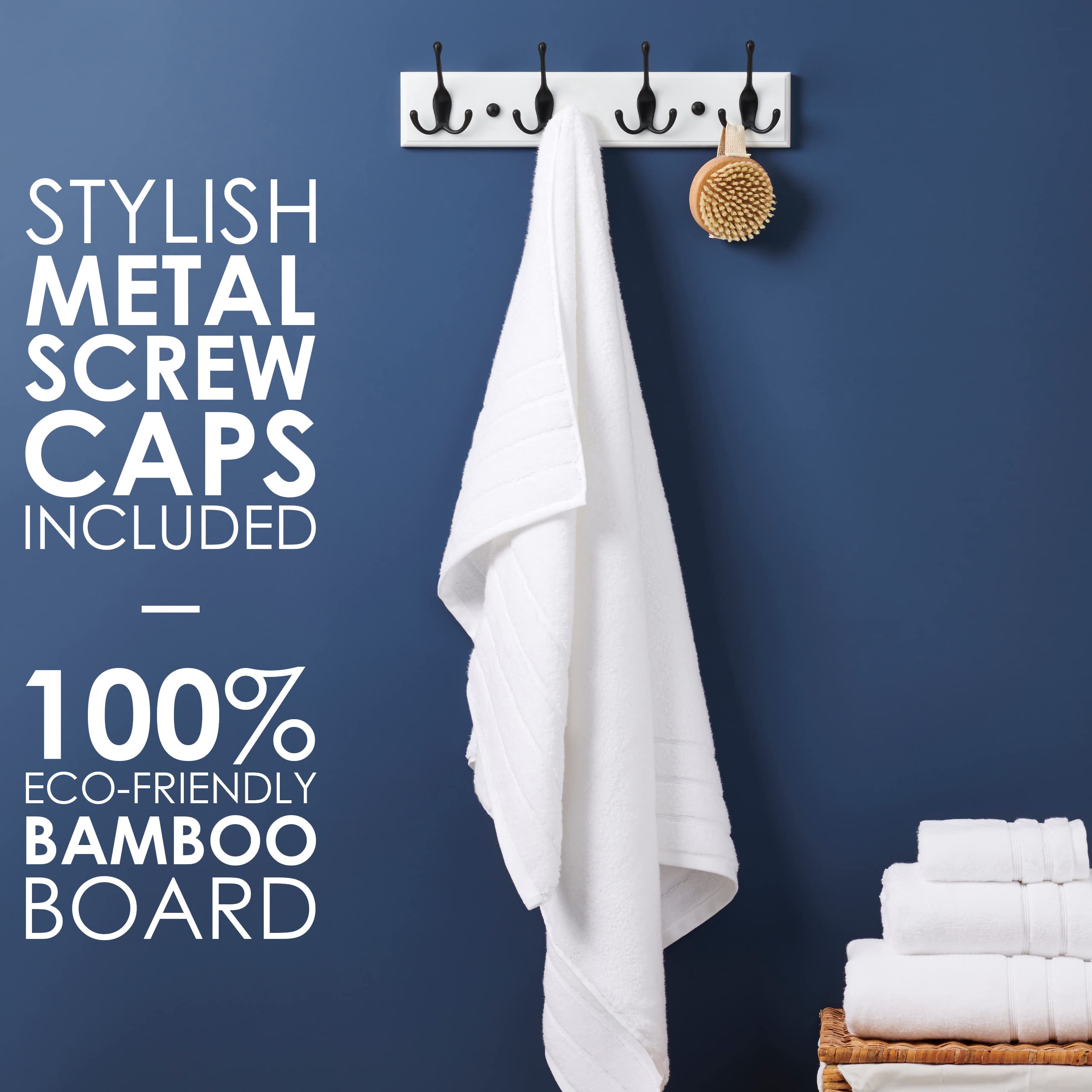 LARHN Wall Mounted Coat Rack - Heavy Duty Triple Hooks, Black Wood | 4 Hook Size 3