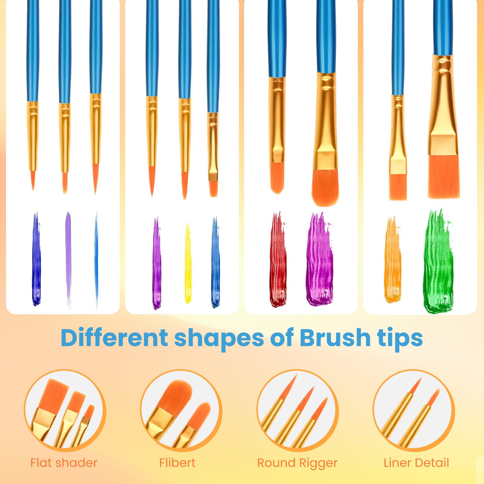 Lafefe 20 Pcs Nylon Hair Paint Brush Set for Acrylic Oil Watercolor Gouache Painting | Blue 3