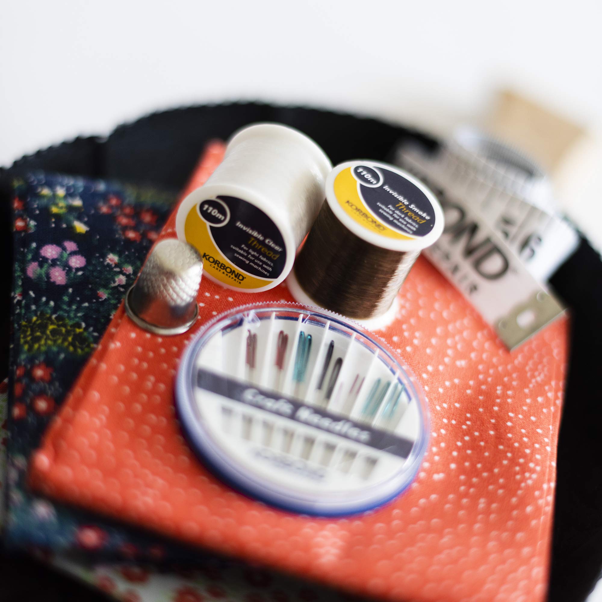 KORBOND Invisible Nylon Sewing Thread Set - 2 x 110m Spools (220m Total) Clear & Smoke for Light/Dark Fabrics 4