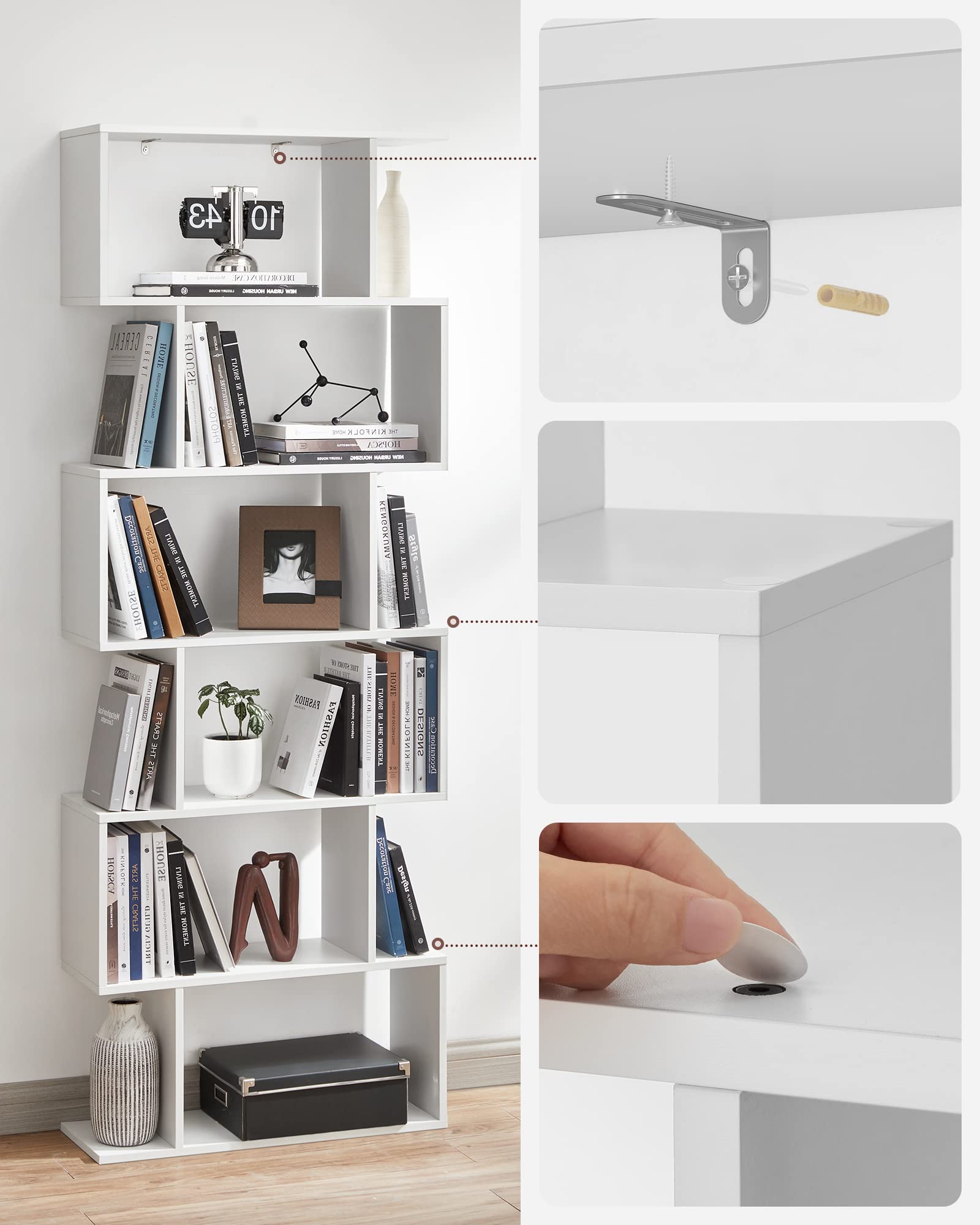 VASAGLE 6-Tier Bookcase - Freestanding Storage Shelf | 24 x 70 x 191.6 cm | Matte White LBC61WT 6