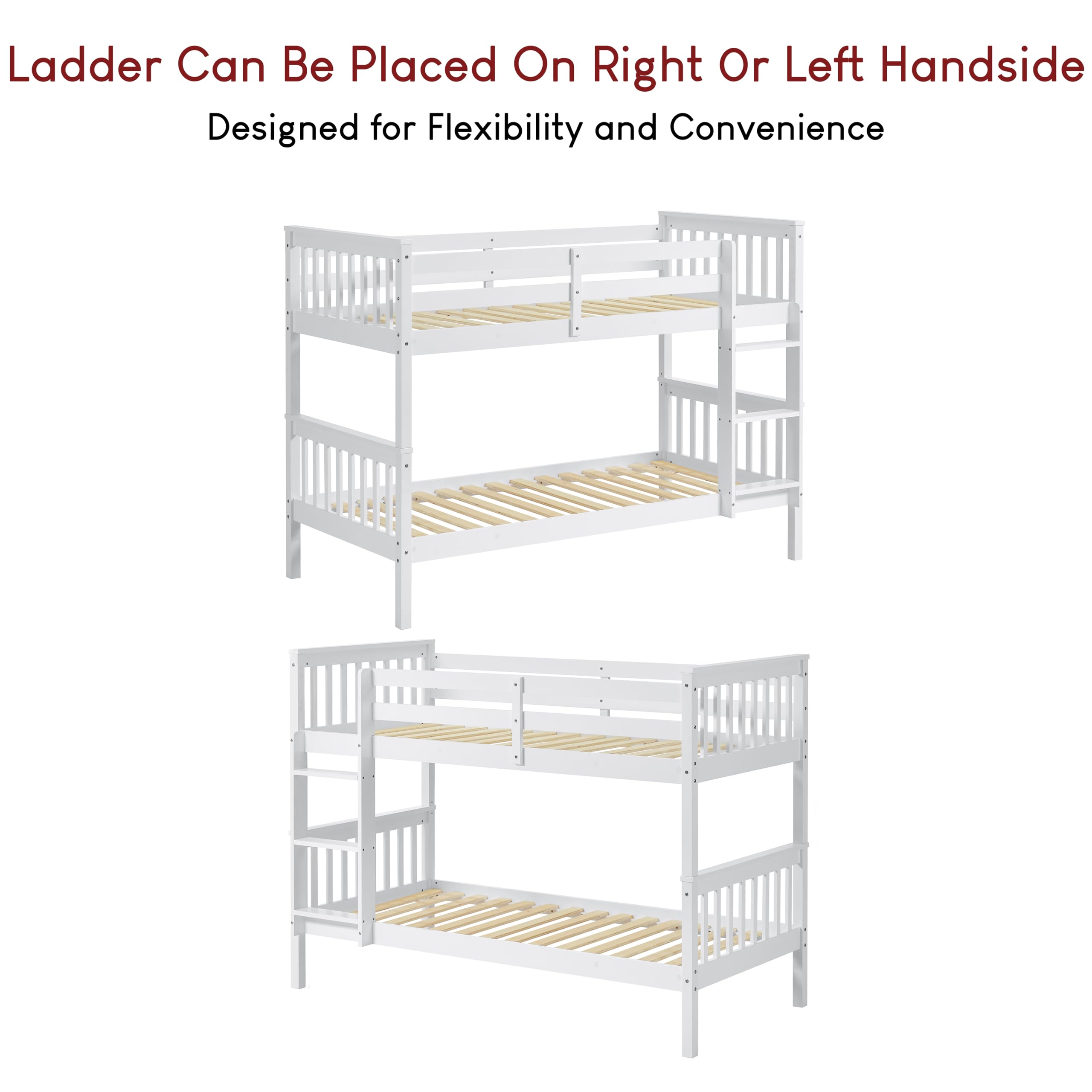 Vida Designs Milan Bunk Bed - Detachable Twin Sleeper, Solid Pine Wood, White Finish 7