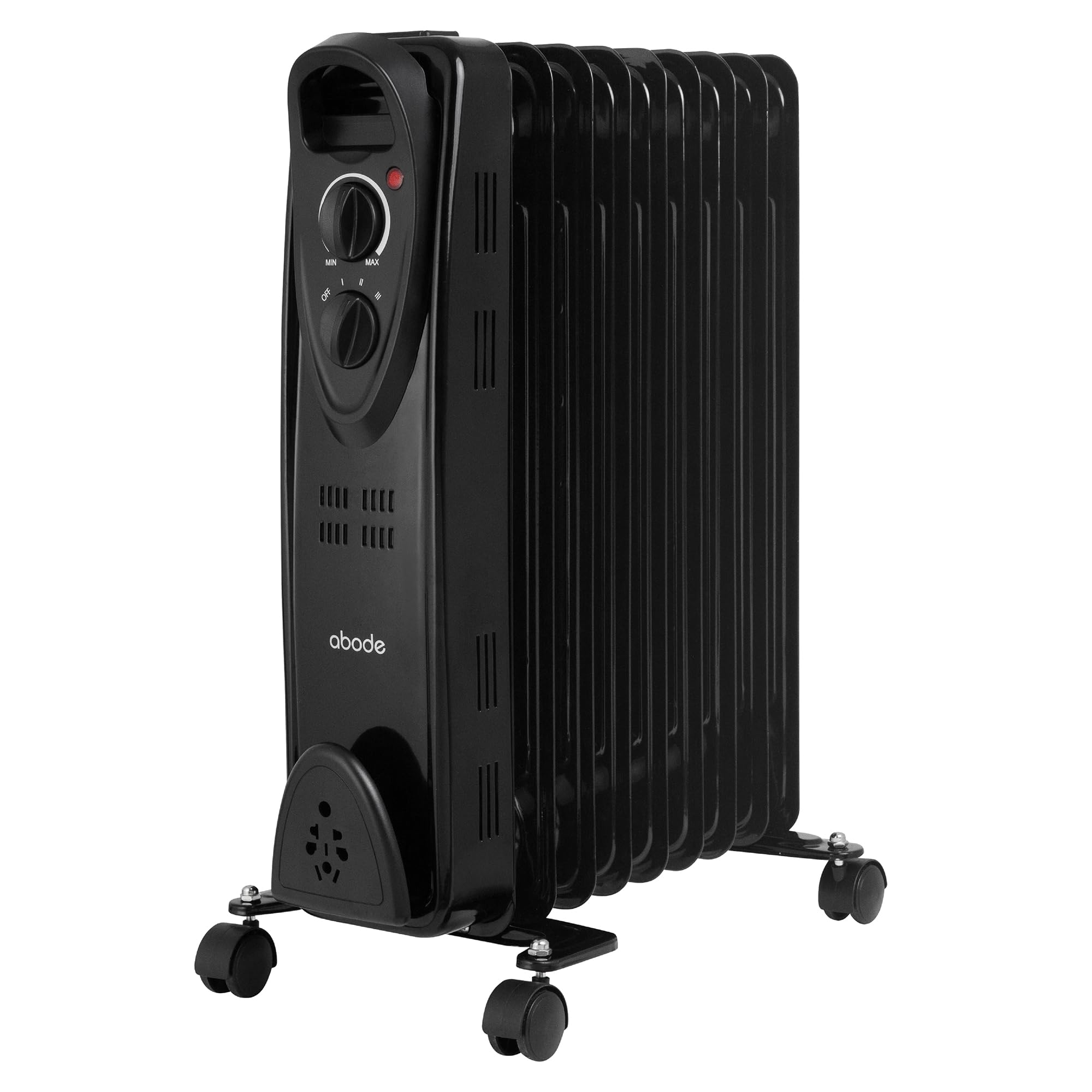 Abode 9 Fin Oil Filled Radiator 2000W Portable Electric Heater | 3 Heat Settings | Black