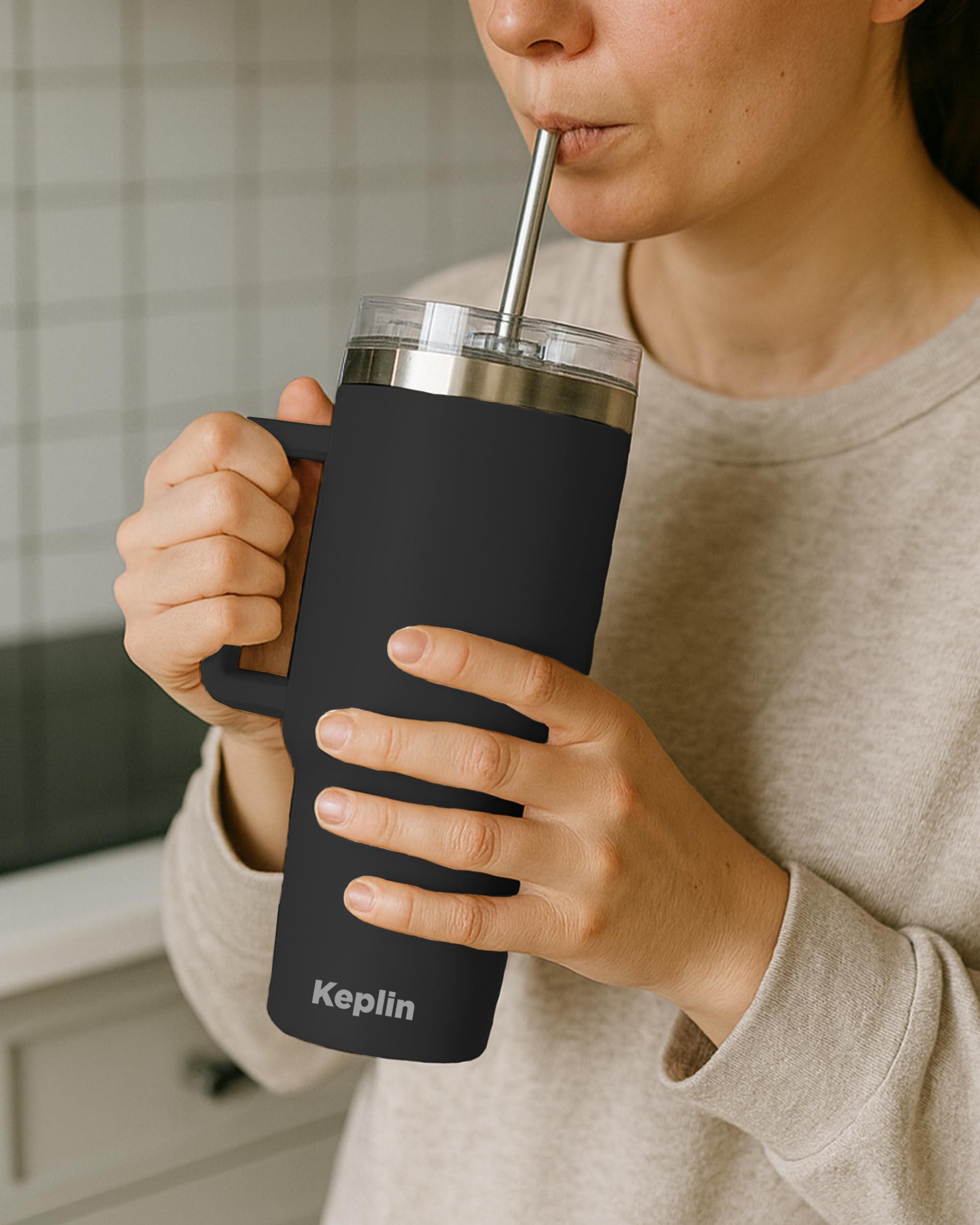 KEPLIN 40 oz / 1200 ml Insulated Travel Tumbler - Double Wall Stainless Steel | Black 10