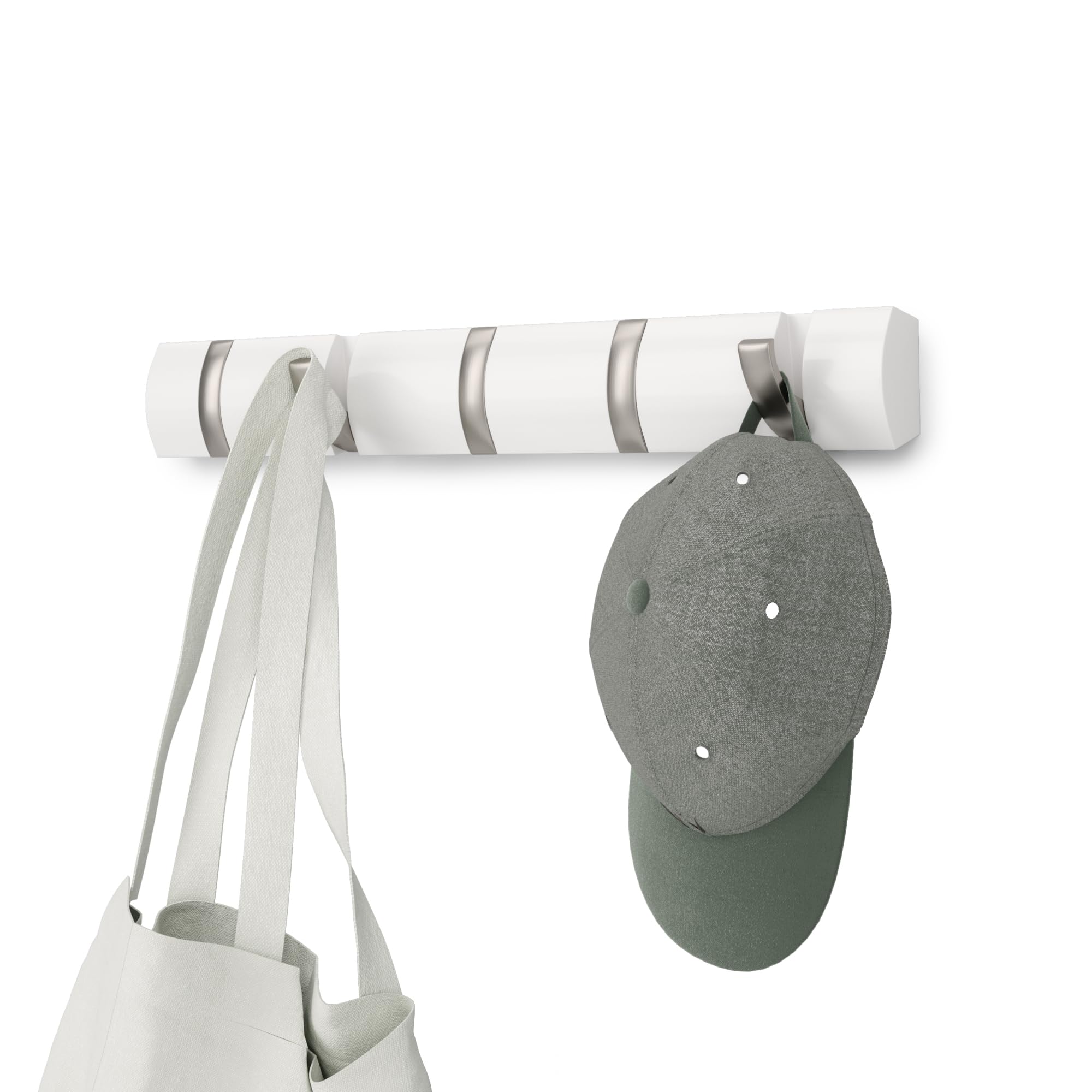 Umbra Flip 5-Hook Wall Mounted Rack - Modern Space-Saving Hanger | Black/Walnut Finish