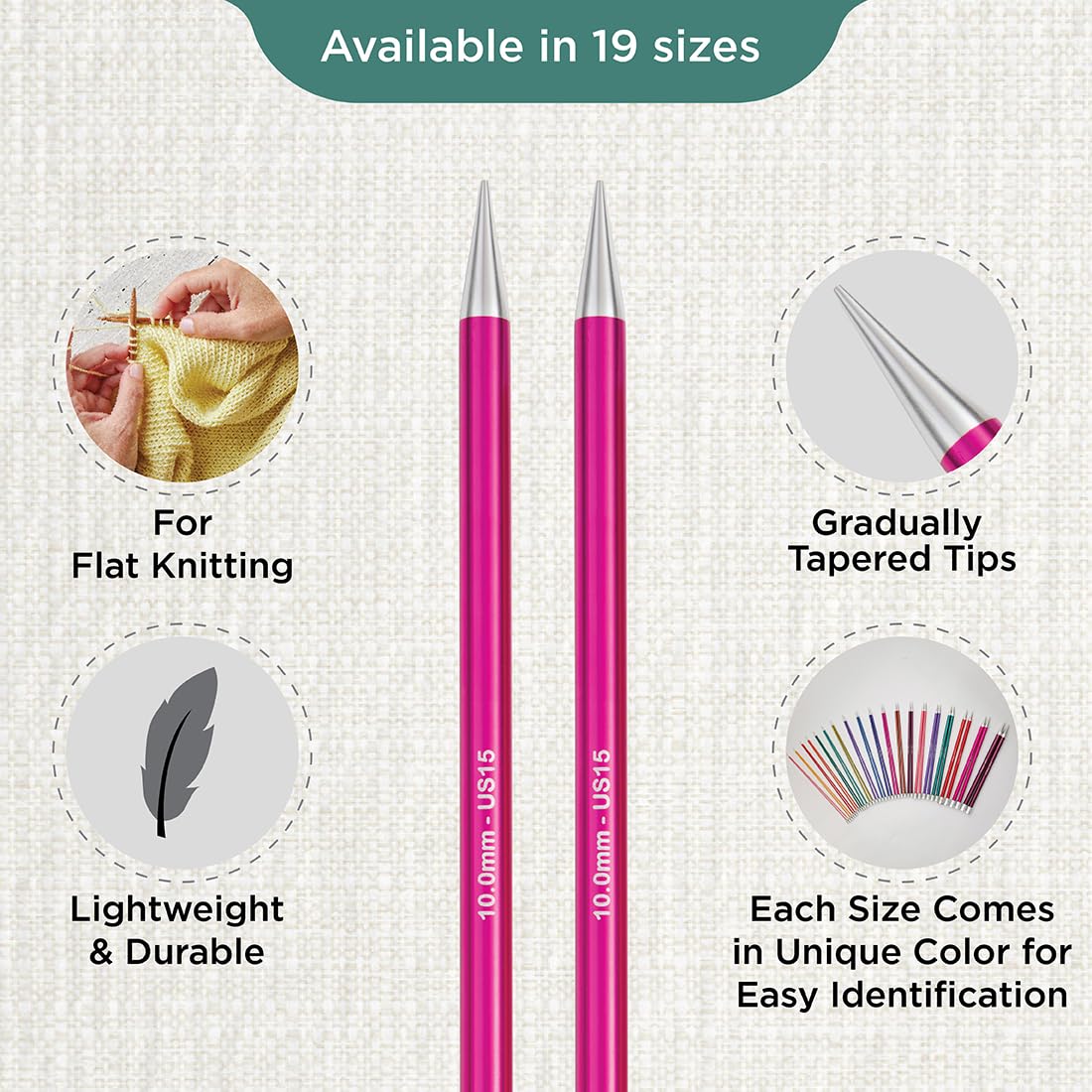 KNITPRO Zing Single Ended Knitting Needles - 10.00mm x 40cm | Lightweight Aluminium | Ruby Color 3