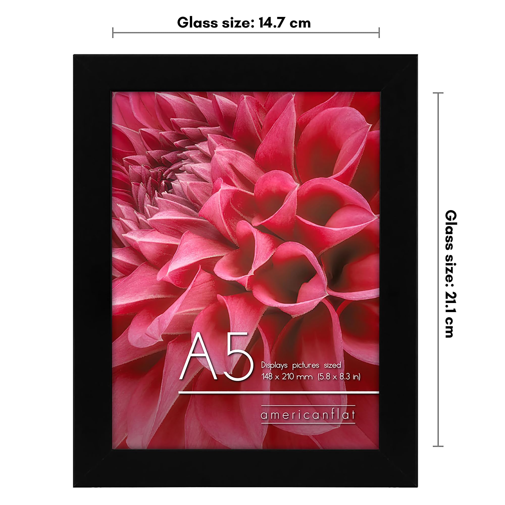 Americanflat A5 Picture Frames in Black - Set of 2 | Engineered Wood | Shatter Resistant Glass | Wall & Tabletop Display
