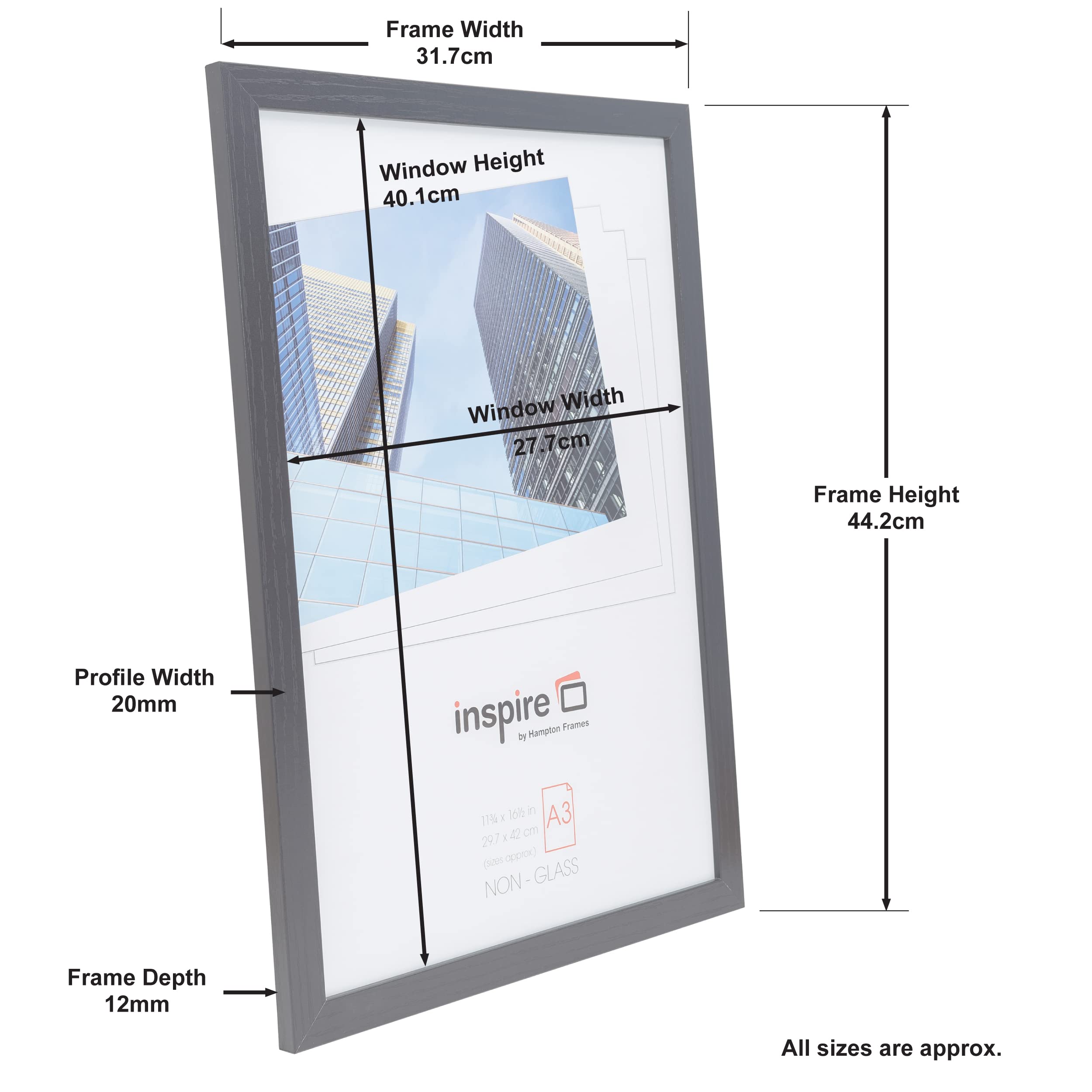 Hampton Frames OXFORD A3 Black Picture Poster Photo Frame | Acrylic Front | Wall & Tabletop 6