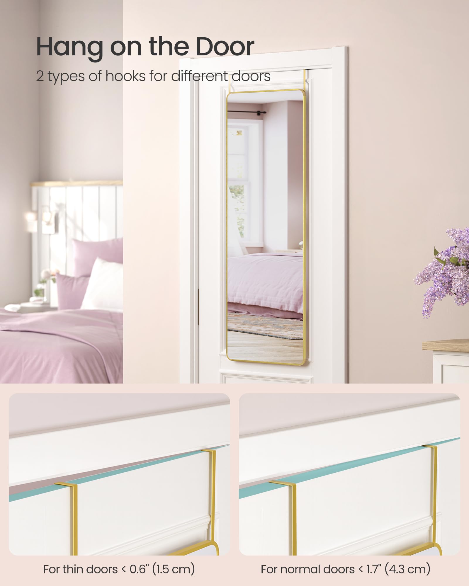 SONGMICS Full Length Wall-Mounted Mirror - 120 x 40 cm Rectangular | Pale Gold | Tempered Glass 5