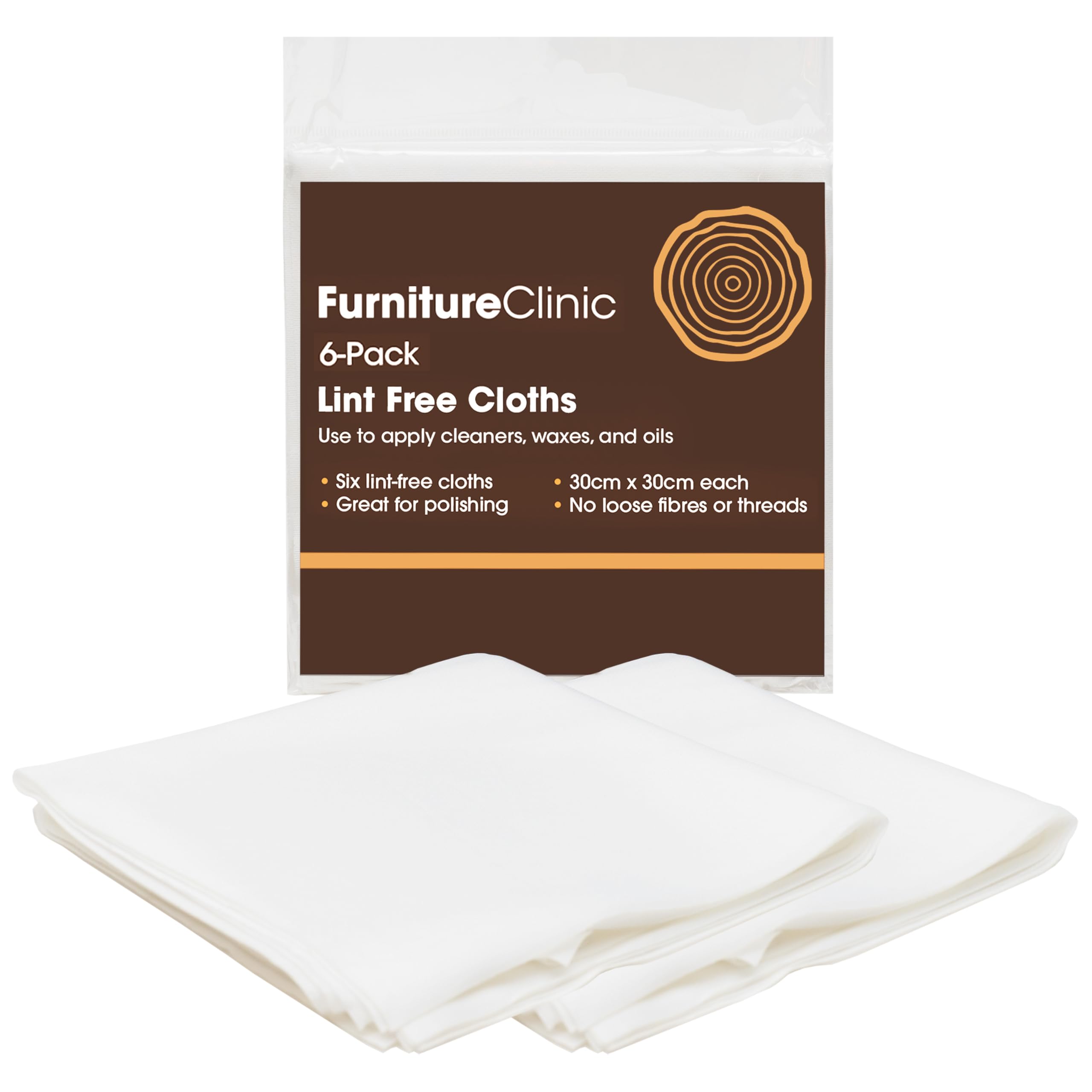 Furniture Clinic Lint Free Cleaning Cloths - 6 Pack, 30cm x 30cm, Machine Washable Cotton 1