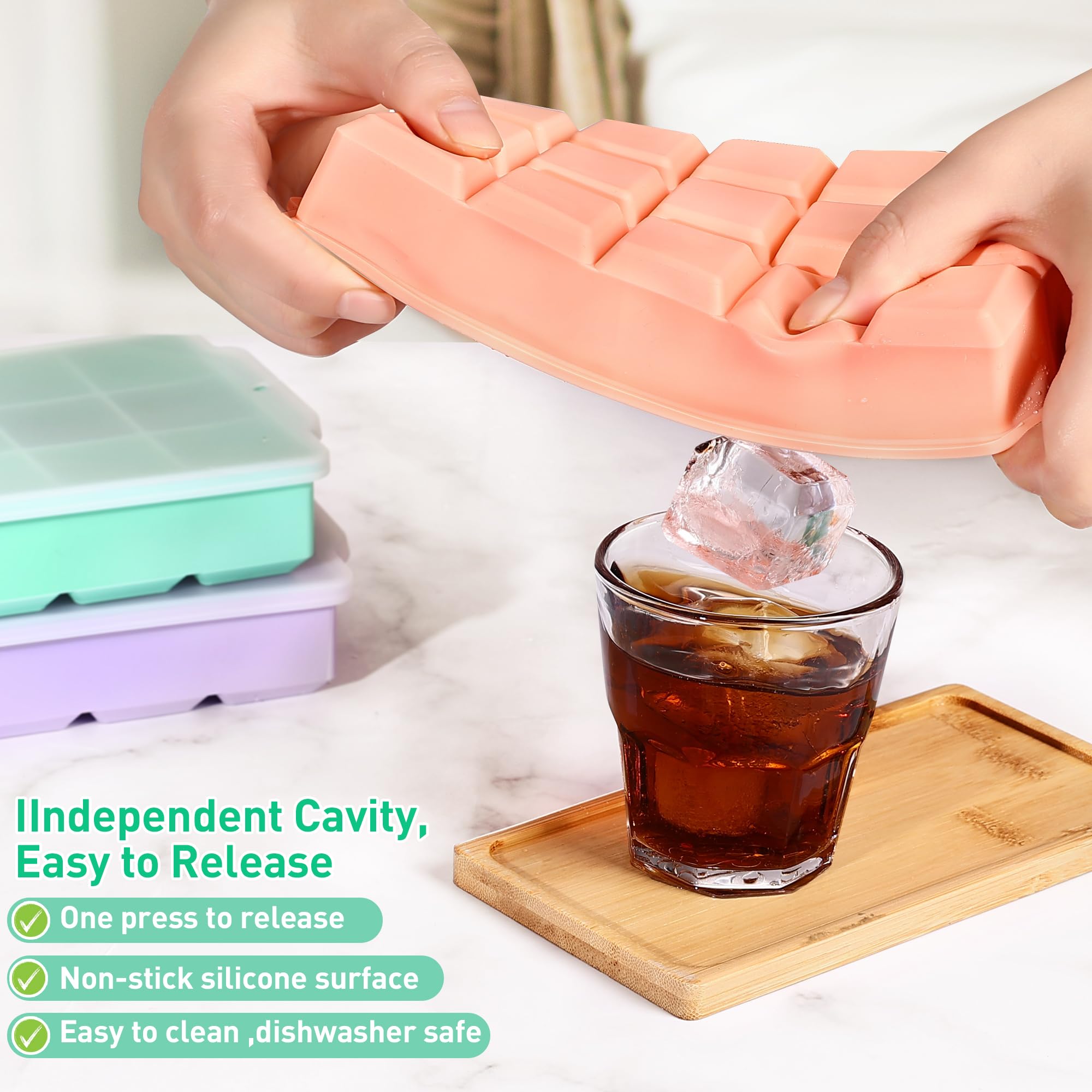 Lychico Silicone Ice Cube Tray with Lid - 3 Pack Easy-Release, Food Grade | 45 Cubes Total 3
