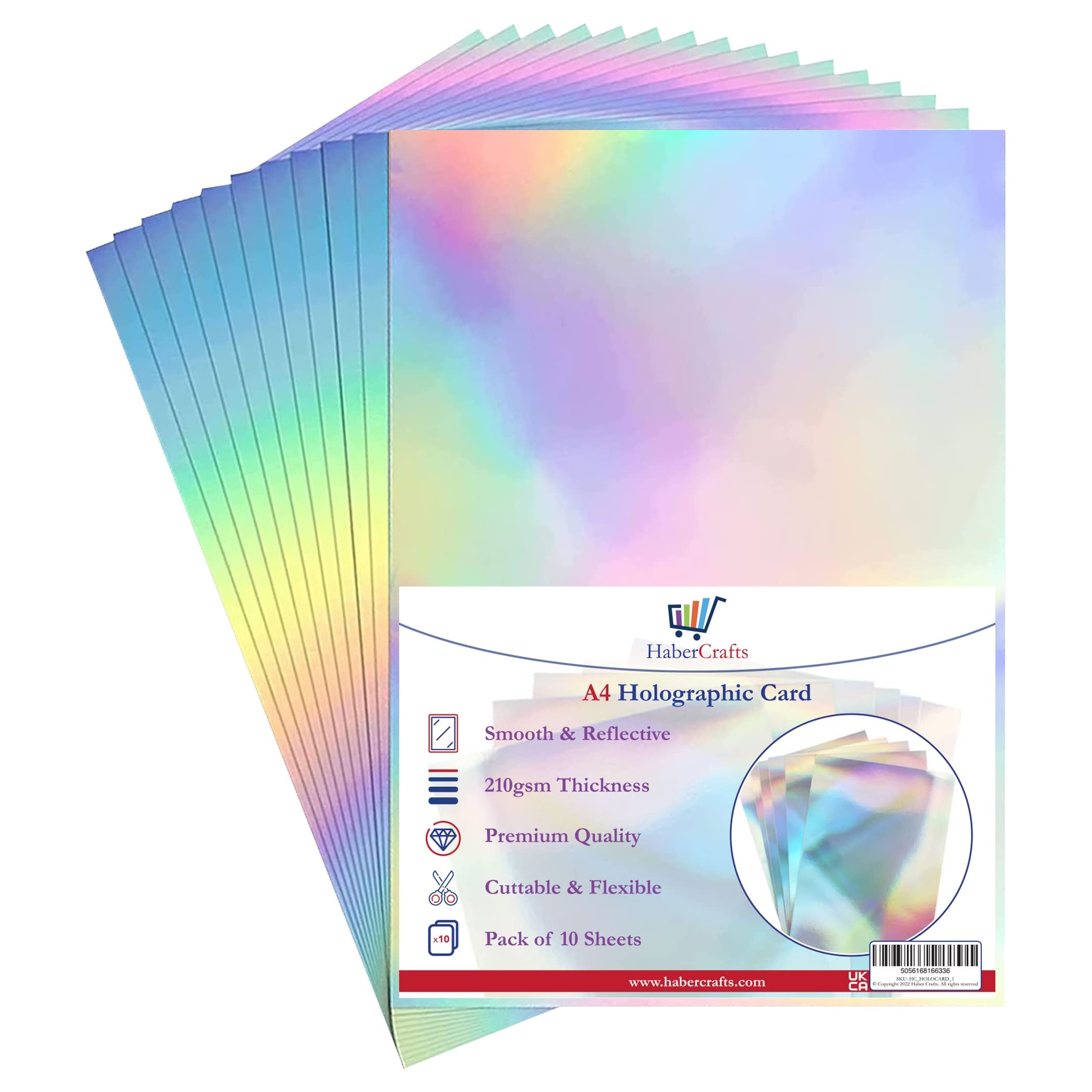 Habercrafts Holographic Card A4 Silver Rainbow 210gsm Metallic Paper | Pack of 10 Sheets 1