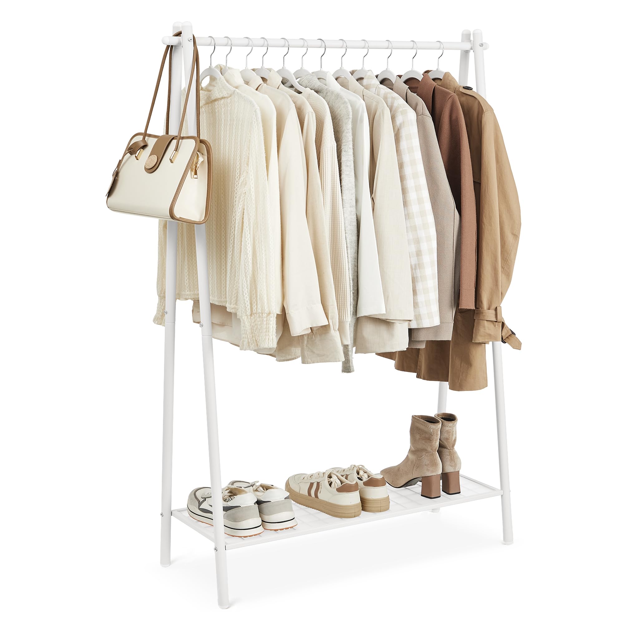 SONGMICS Clothes Rail Garment Rack with Steel Frame and Storage Shelf | 40kg Rail Capacity | White