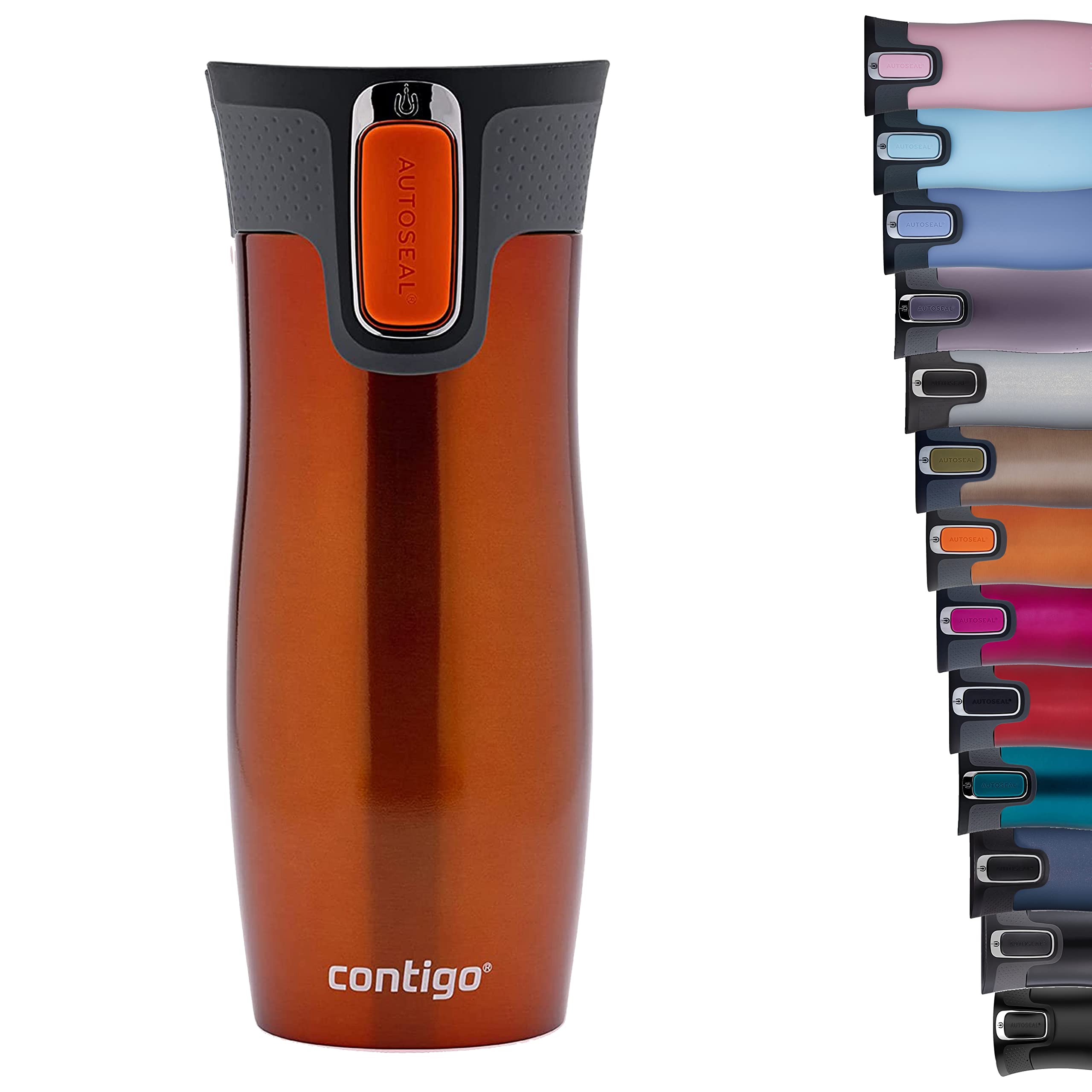 Contigo West Loop Autoseal Travel Mug - 470 ml Stainless Steel Thermal, Leakproof, Tangerine