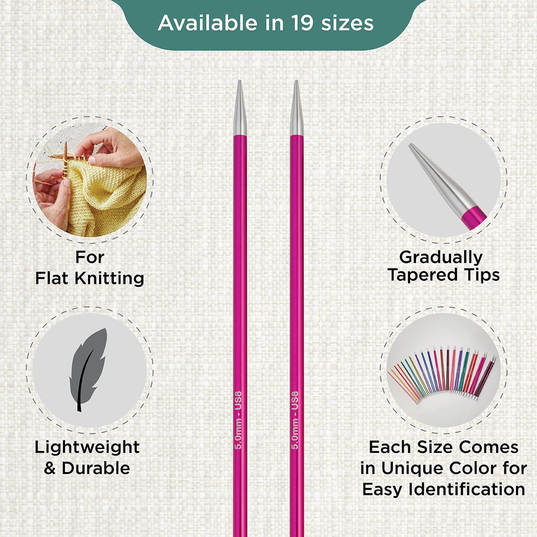 KNITPRO Zing Single Ended Knitting Needles - 5.00mm x 30cm | Lightweight Aluminium | Ruby Color 3
