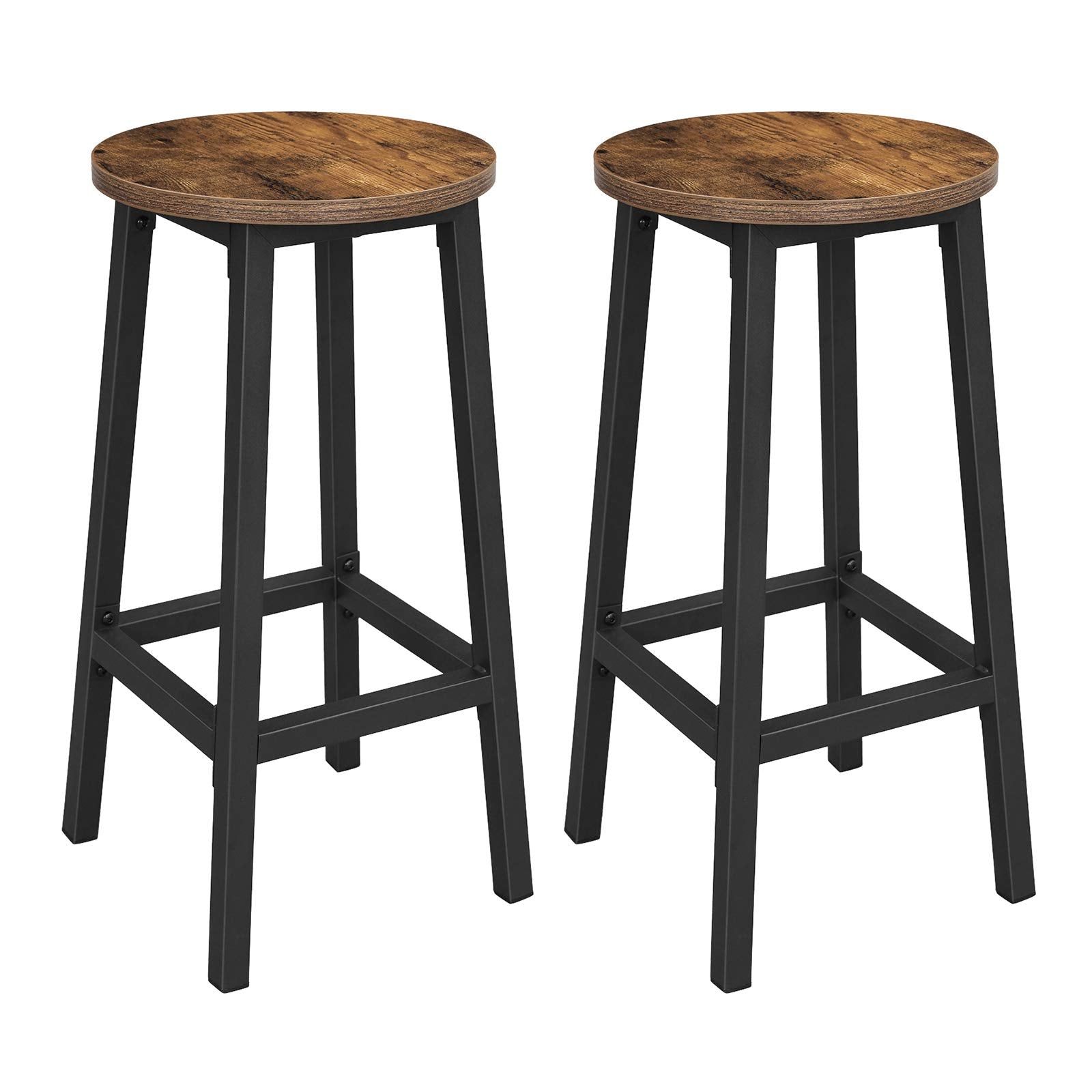 VASAGLE Set of 2 Bar Stools - Industrial Style, Rustic Brown & Black, Steel Frame, 65 cm Height | LBC32X 1