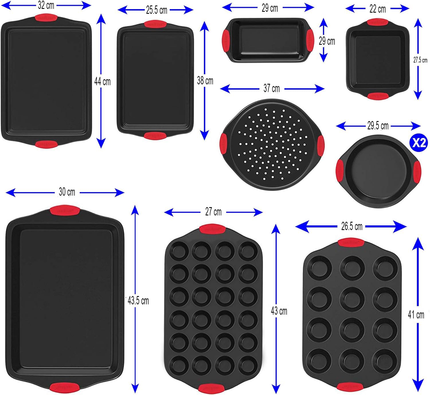 NutriChef Non-Stick Baking Tray Set - 10-Piece Stackable Carbon Steel Bakeware | Oven Safe to 230°C 2
