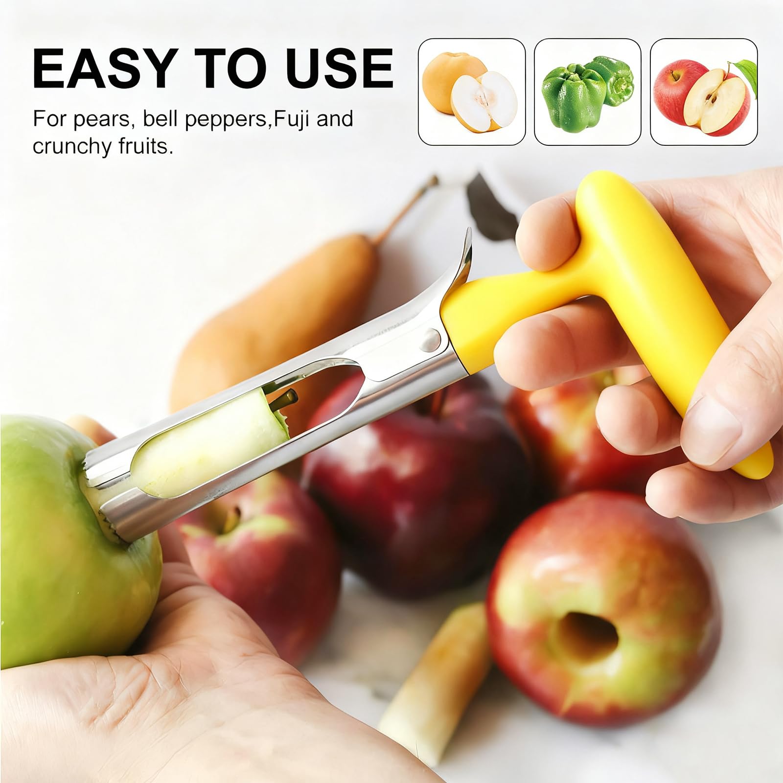 Lafefe Apple Corer Remover with Serrated Stainless Steel Blade | Yellow ABS Handle 5