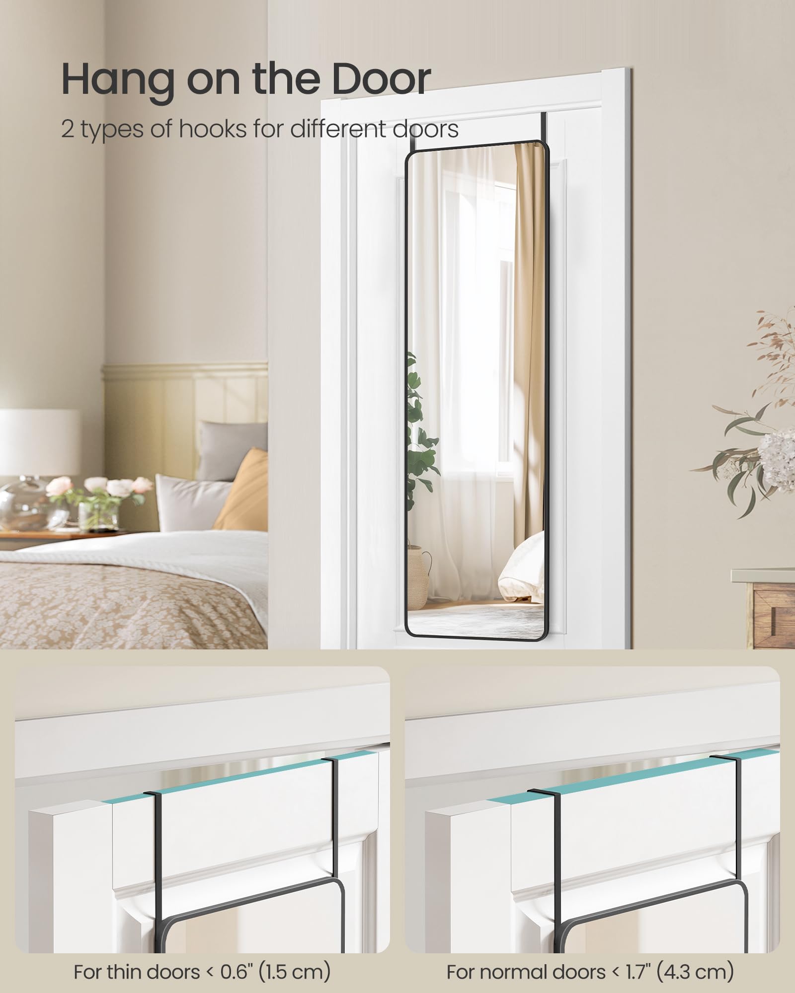 SONGMICS Full-Length Hanging Mirror - 120 x 40 cm Rectangular, Ink Black | Tempered Glass 4