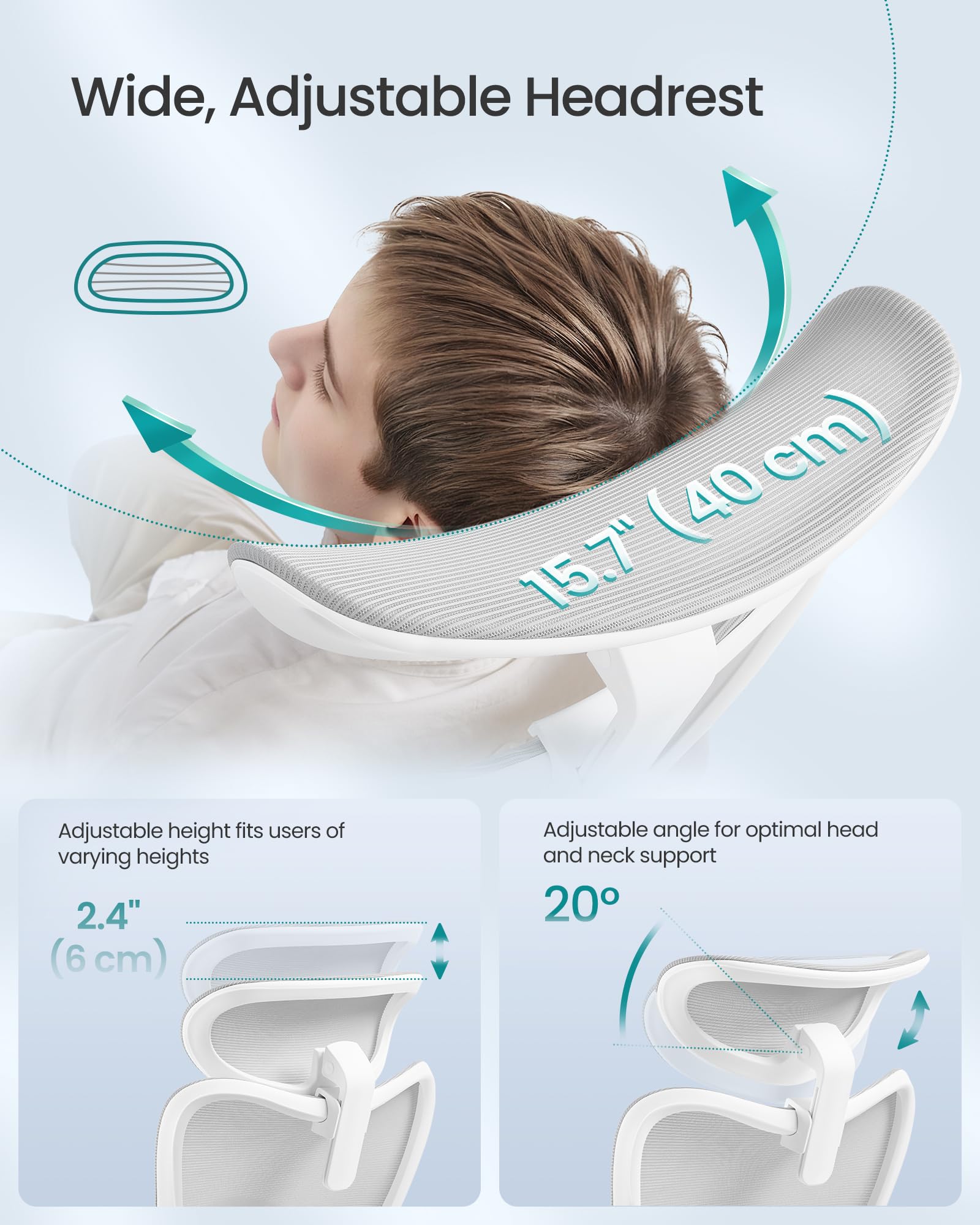 SONGMICS Ergonomic Office Chair - Adjustable Lumbar Support | Recline 95°-135° | Dove Grey 7