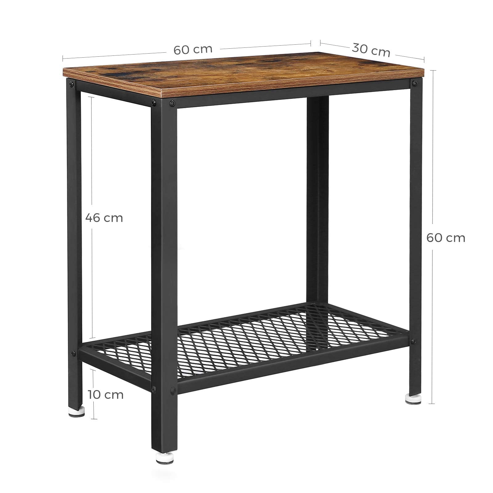 VASAGLE Industrial Side Table - Rustic Brown/Black Steel Frame | 20kg Top Load | 60H cm 3