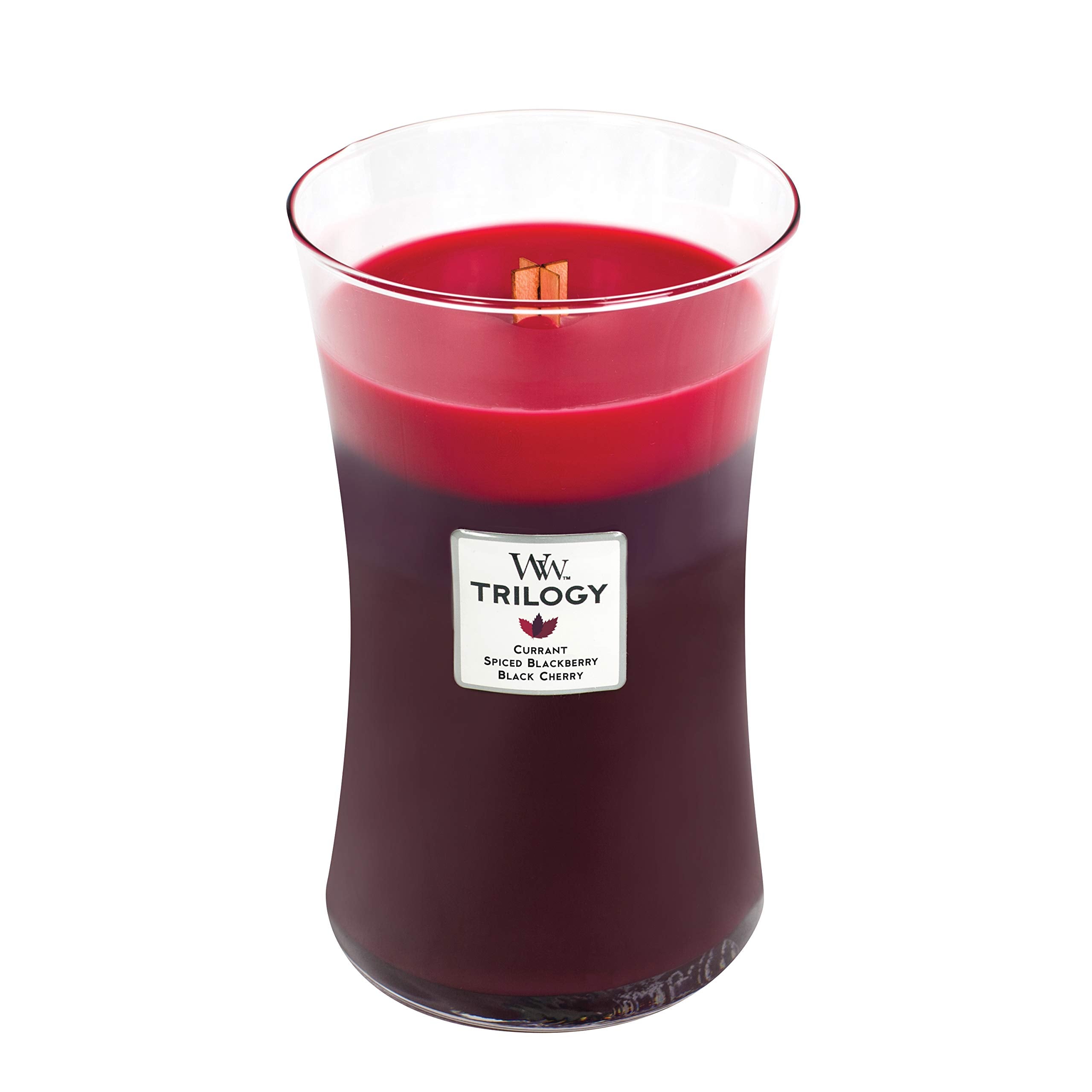 Woodwick Large Hourglass Trilogy Scented Candle - Sun Ripened Berries | Crackling Wooden Wick | Up to 130 Hours