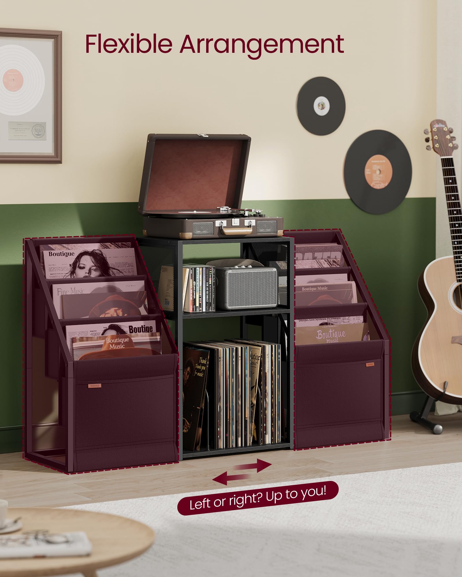 VASAGLE Record Player Stand - 3-Tier Storage for 140 Albums | Ebony Black End Table | 30 x 81 x 69 cm 6
