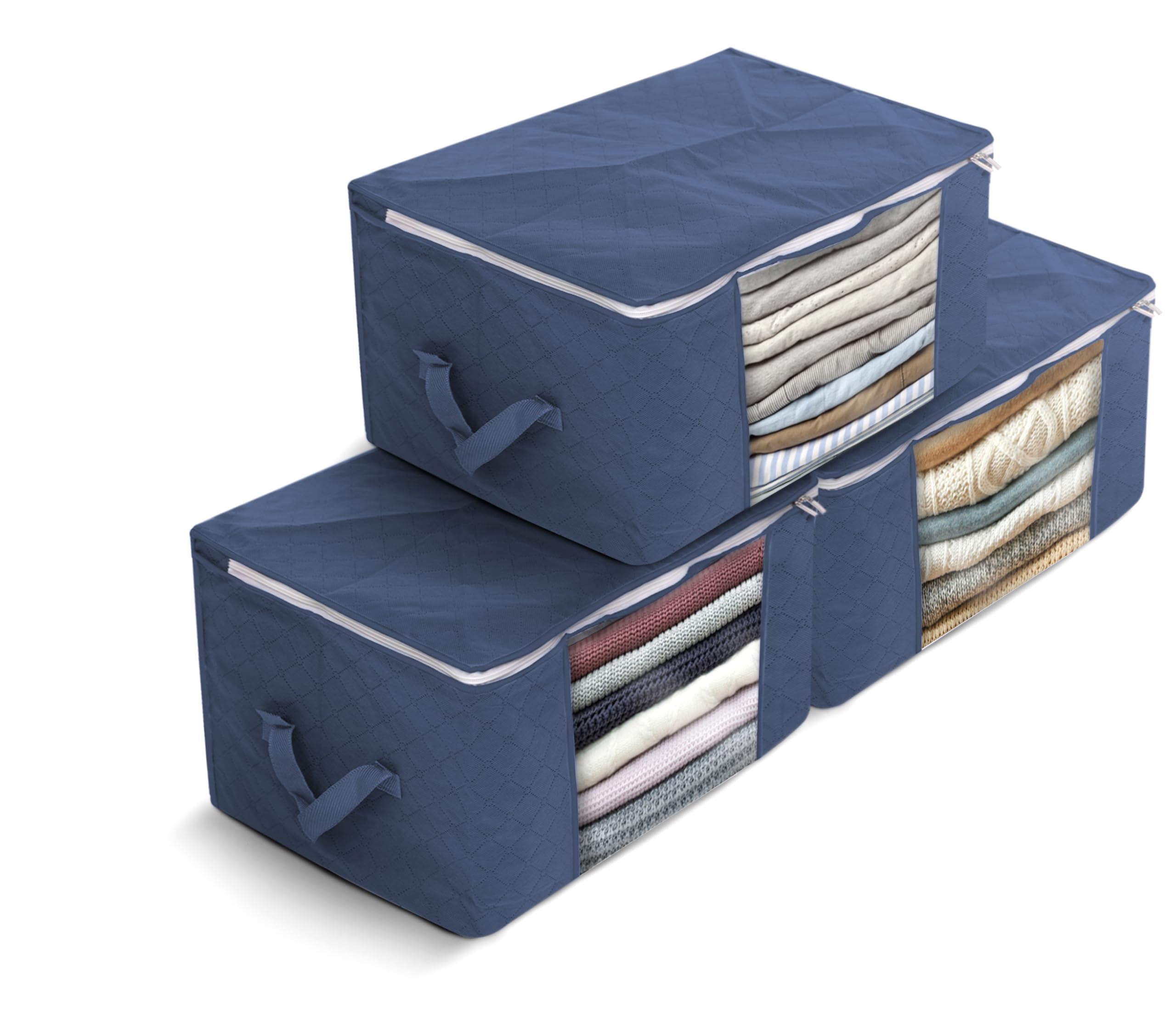 delka 90L Under-Bed Storage Bags with Lids, Navy Fabric, Reinforced Handles | Set of 3 1