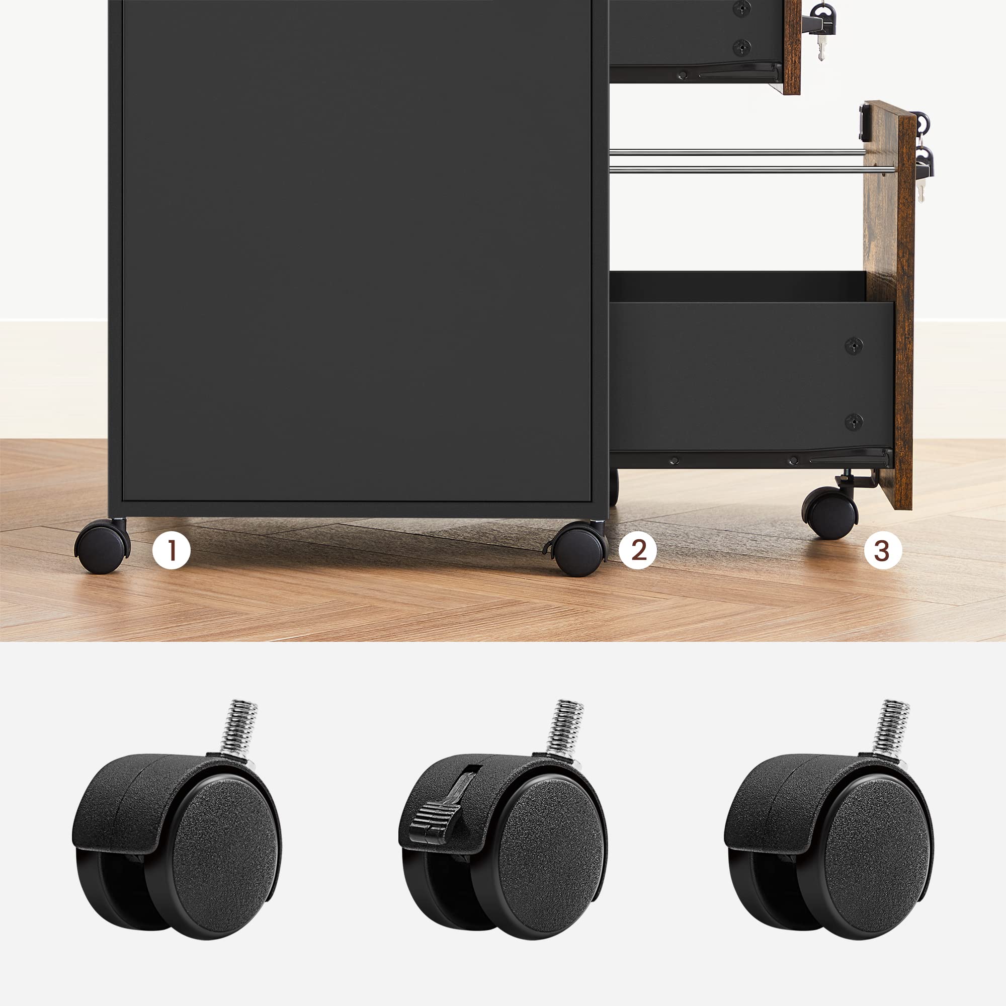 VASAGLE Mobile File Cabinet with 2 Lockable Drawers | Rustic Brown + Black | 44x42x69 cm 8