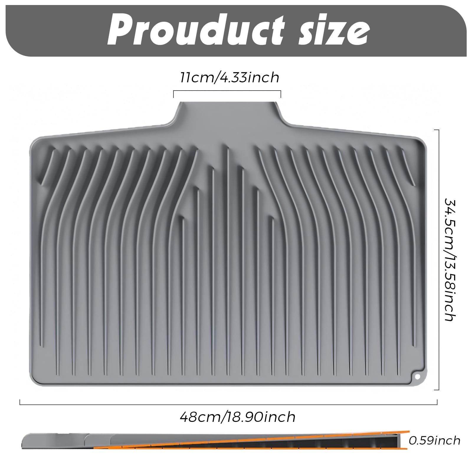 Woobroo Silicone Dish Drying Mat - Non-Slip, Heat-Resistant, Grey | 48x35 cm 2