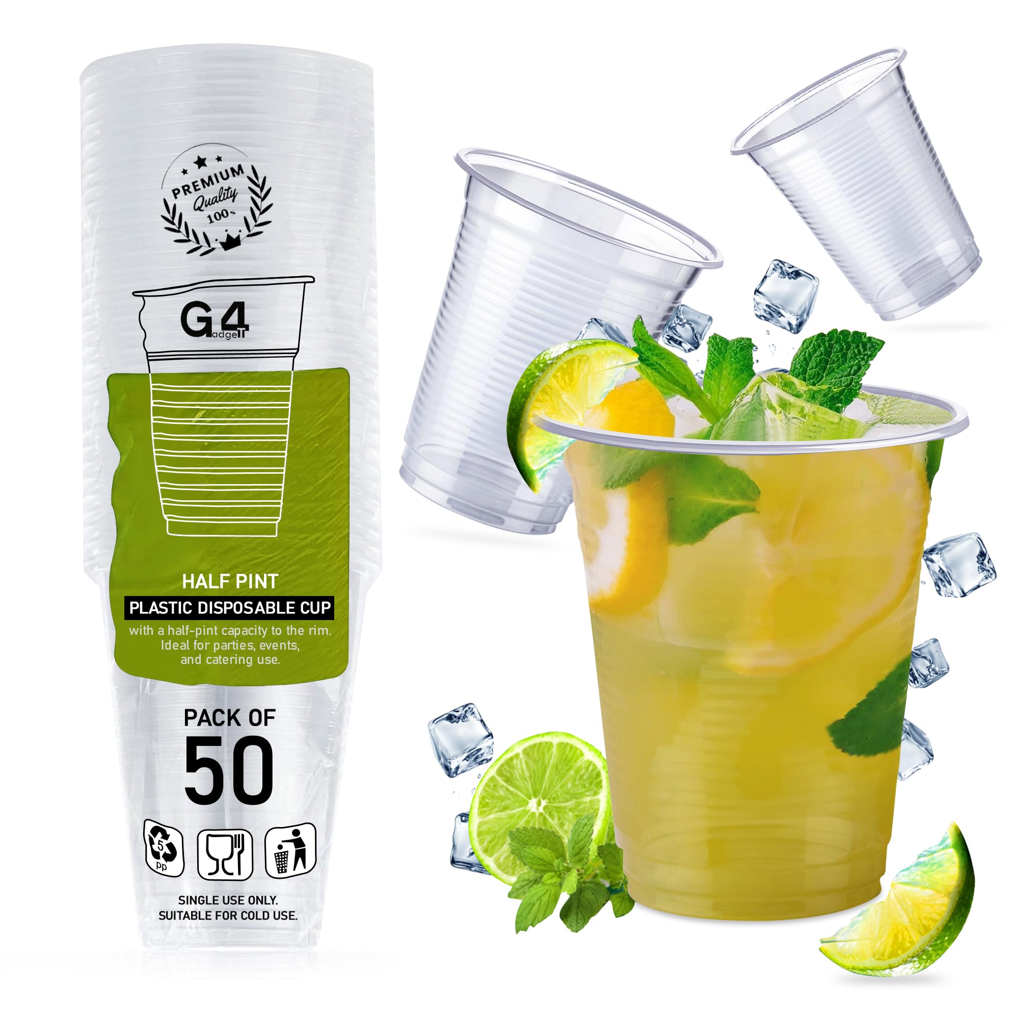 G4GADGET 50 Pack Plastic Disposable Cups - 180ml Clear Drinkware for Home & Office Use
