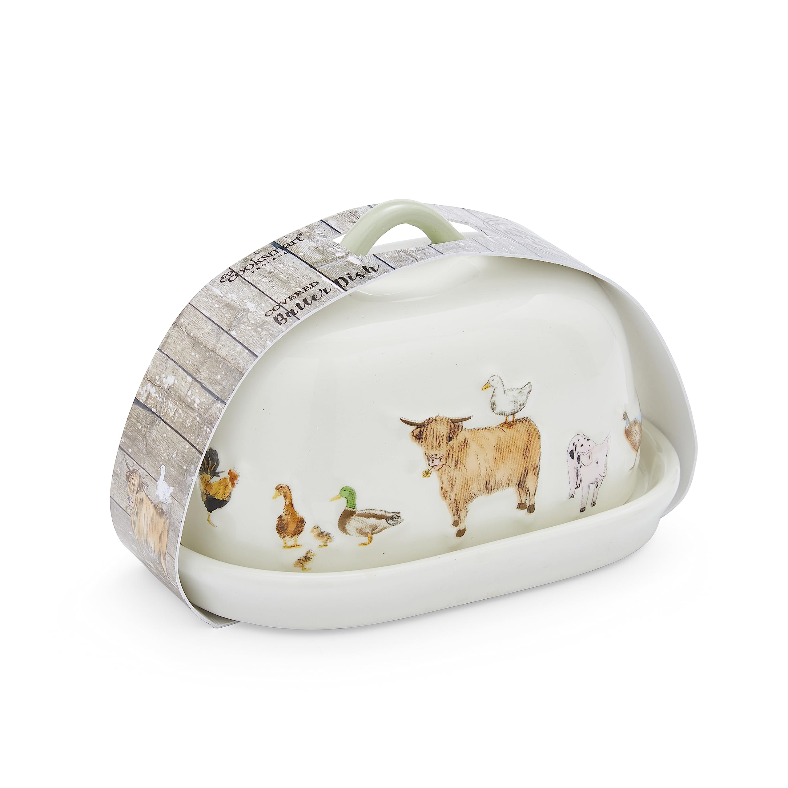 Cooksmart Ceramic Butter Dish with Lid | British Designed | Oval Shape | White
