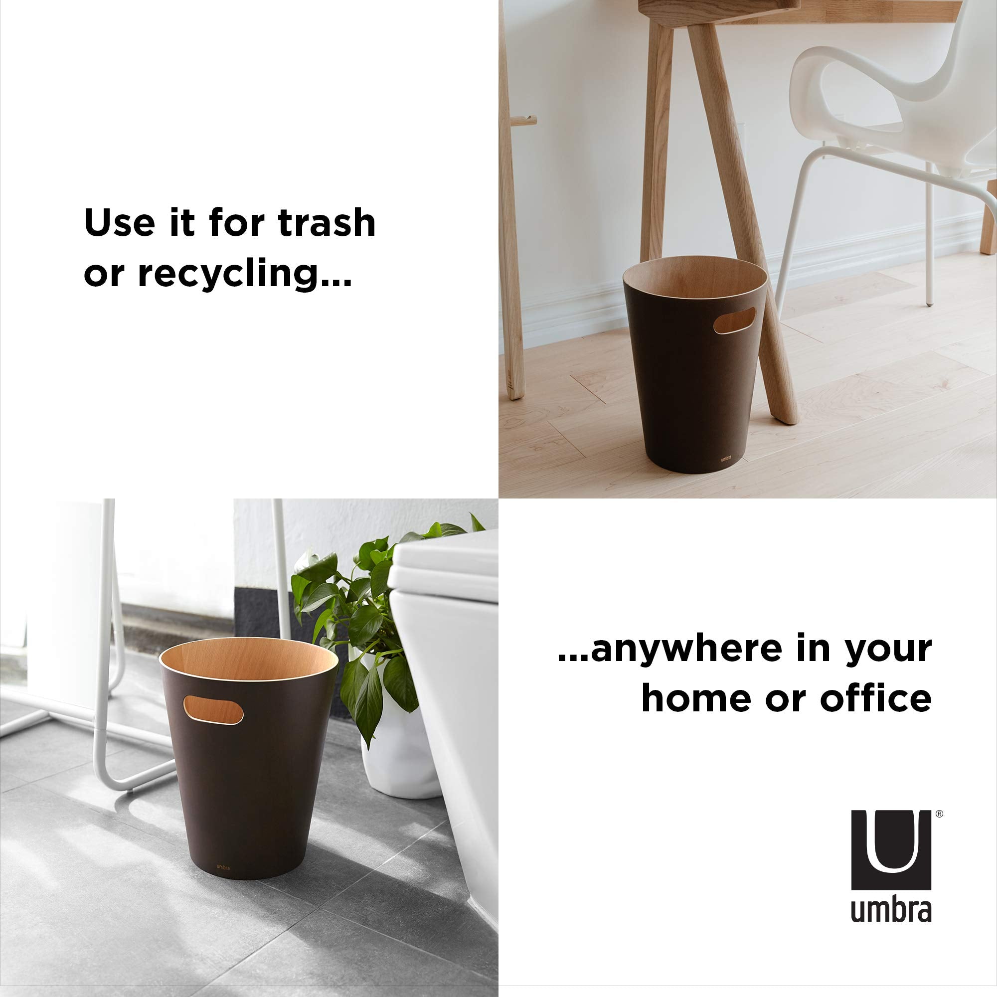Umbra Woodrow 2 Gallon Wooden Trash Can | Espresso Finish | Modern Design 8