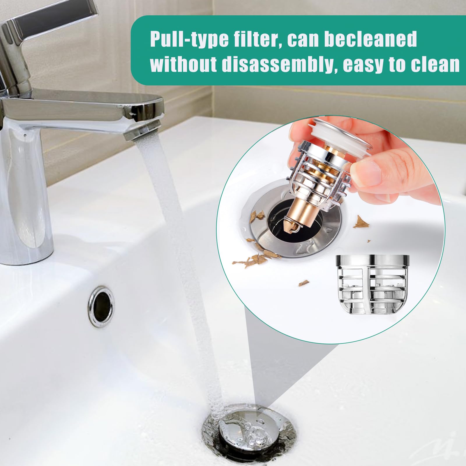Diboniur Universal Sink Stopper - Pull Type Plug with Anti-Clogging Basket | Fits 32-41mm Drains 7