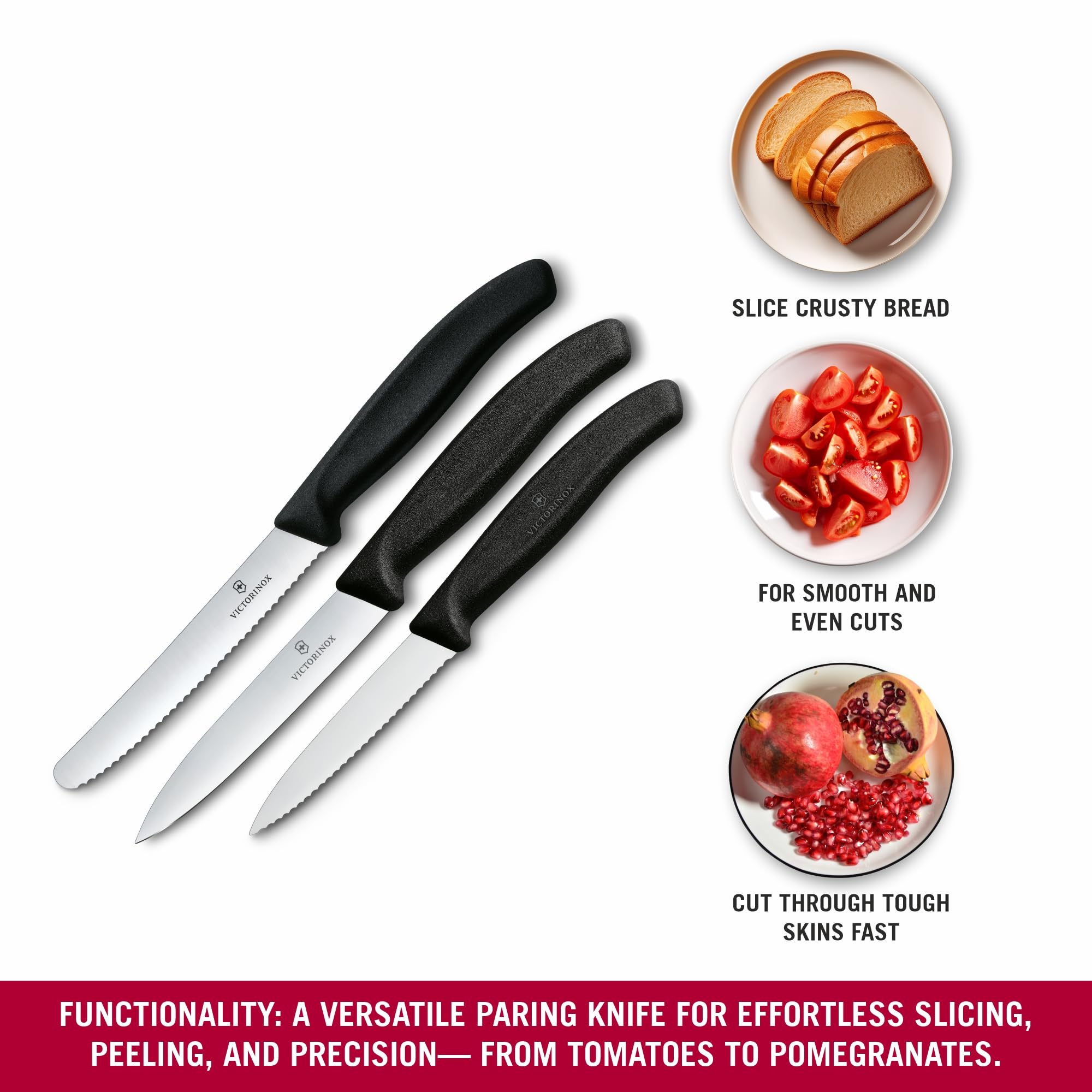 Victorinox Swiss Classic Kitchen Knife Set - 3-Piece Paring, Tomato/Table, and Bread Roll Knives | Dishwasher Safe 6