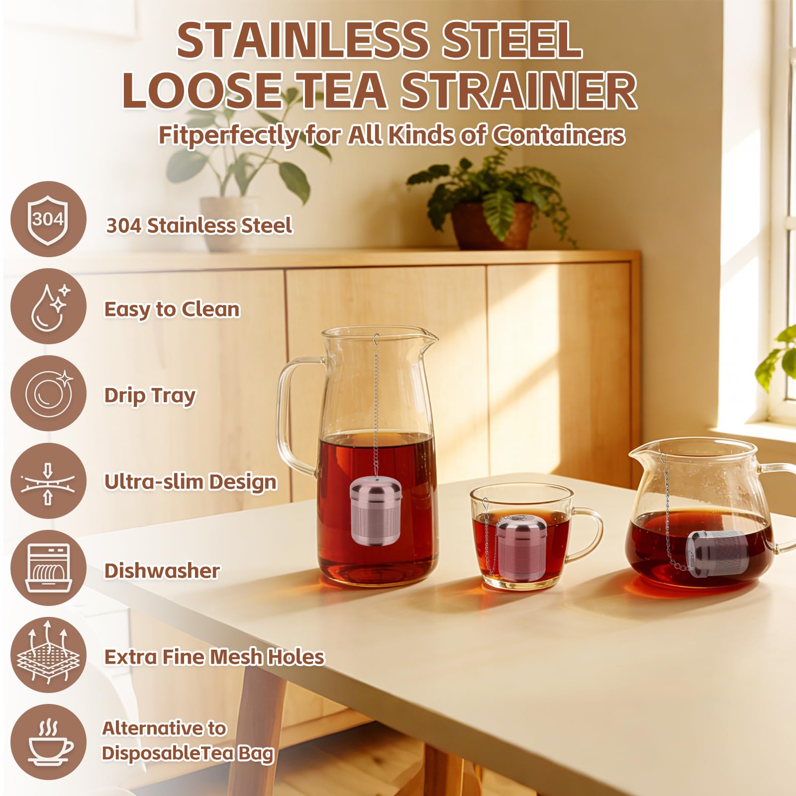MOXYOY 304 Stainless Steel Tea Infuser for Loose Tea | Extra Fine Mesh | Includes Drip Tray 4