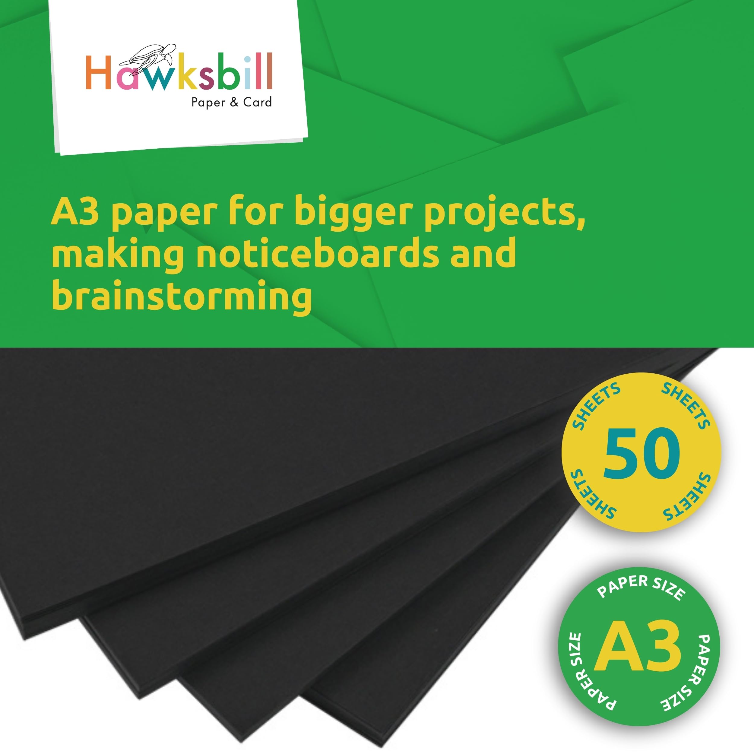 Hawksbill Black Card Stock - A3 Size, 225 GSM, 50 Pack | Premium Smooth Finish for Crafts & Stationery 5