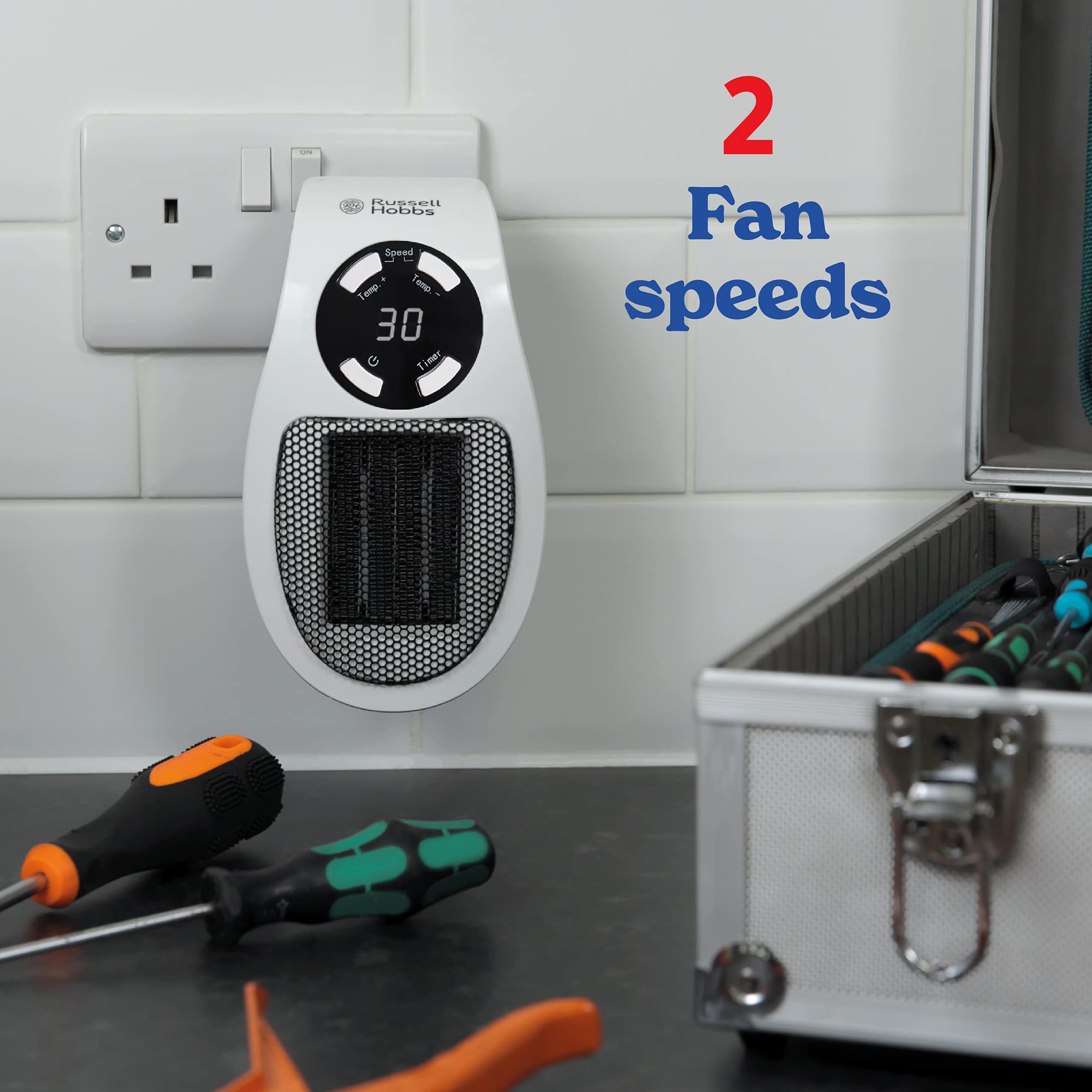 Russell Hobbs RHPH2001 500W Ceramic Plug Heater | Adjustable Thermostat 15-30°C | 12 Hr Timer 5