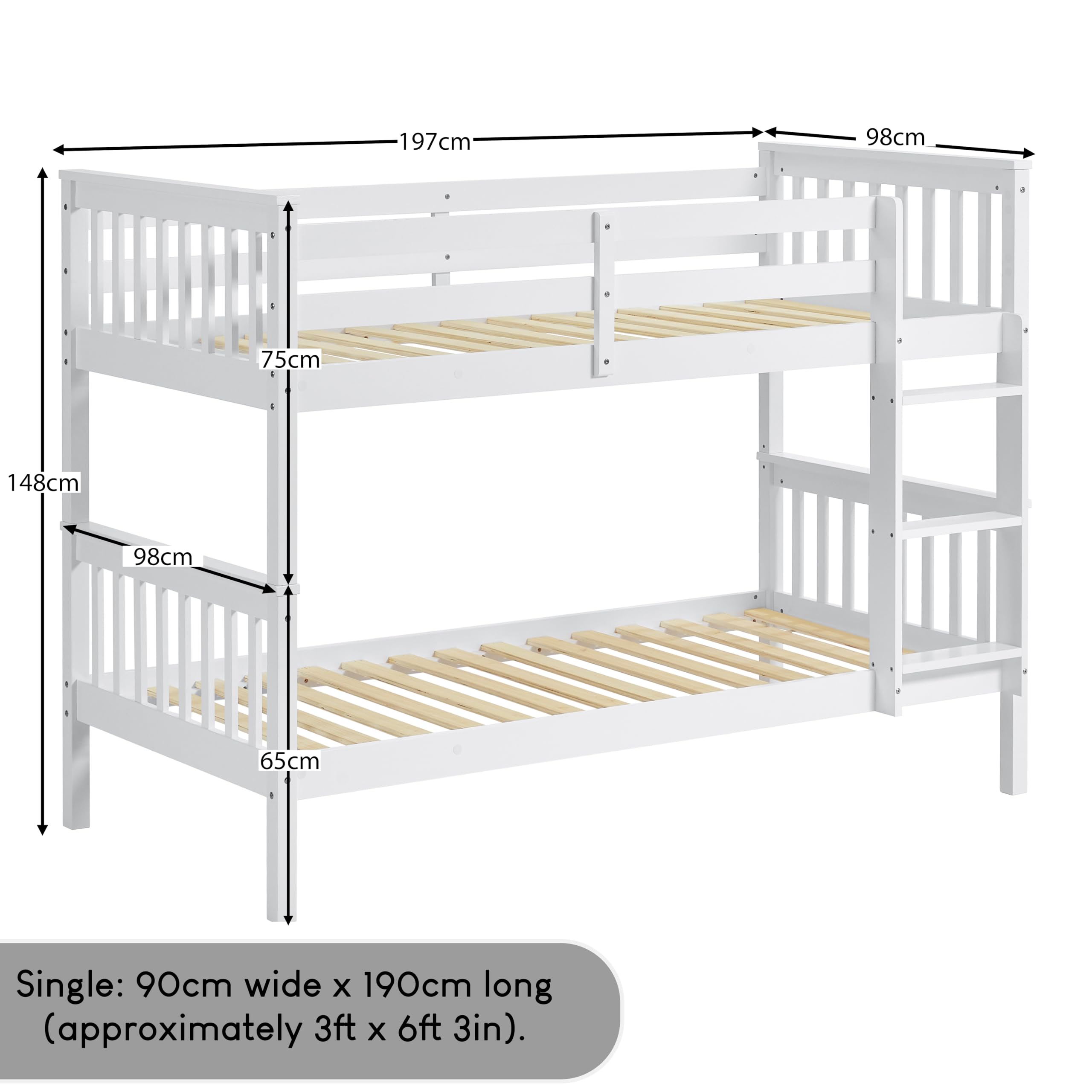 Vida Designs Milan Bunk Bed - Detachable Twin Sleeper, Solid Pine Wood, White Finish 2