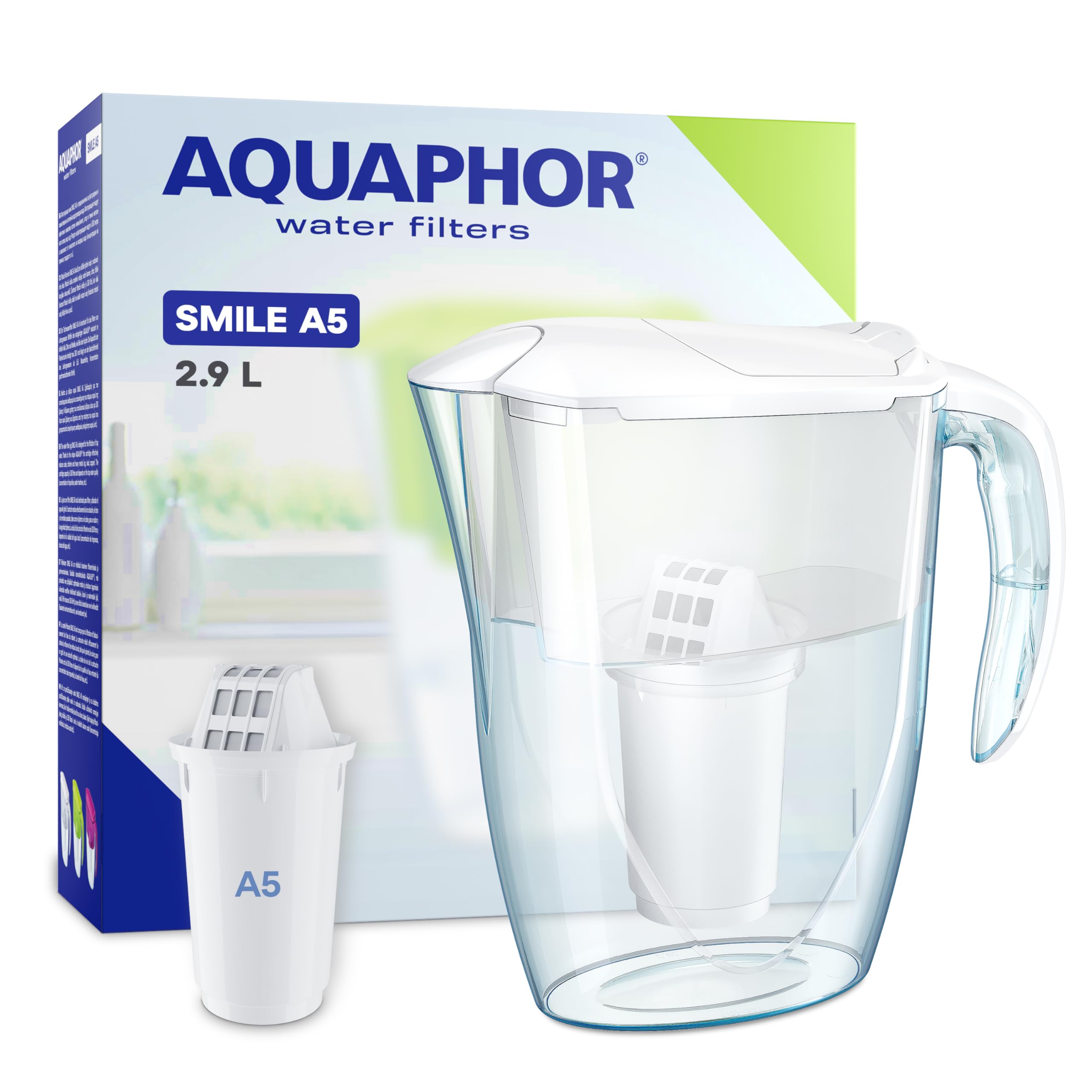 AQUAPHOR Water Filter Jug Smile - 2.9L Capacity, Space-Saving Fridge Door Fit, White 1