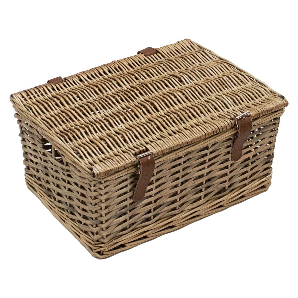 JVL Handmade Buff Wicker Storage Box - Small Size | Faux Leather Straps | Stackable 1