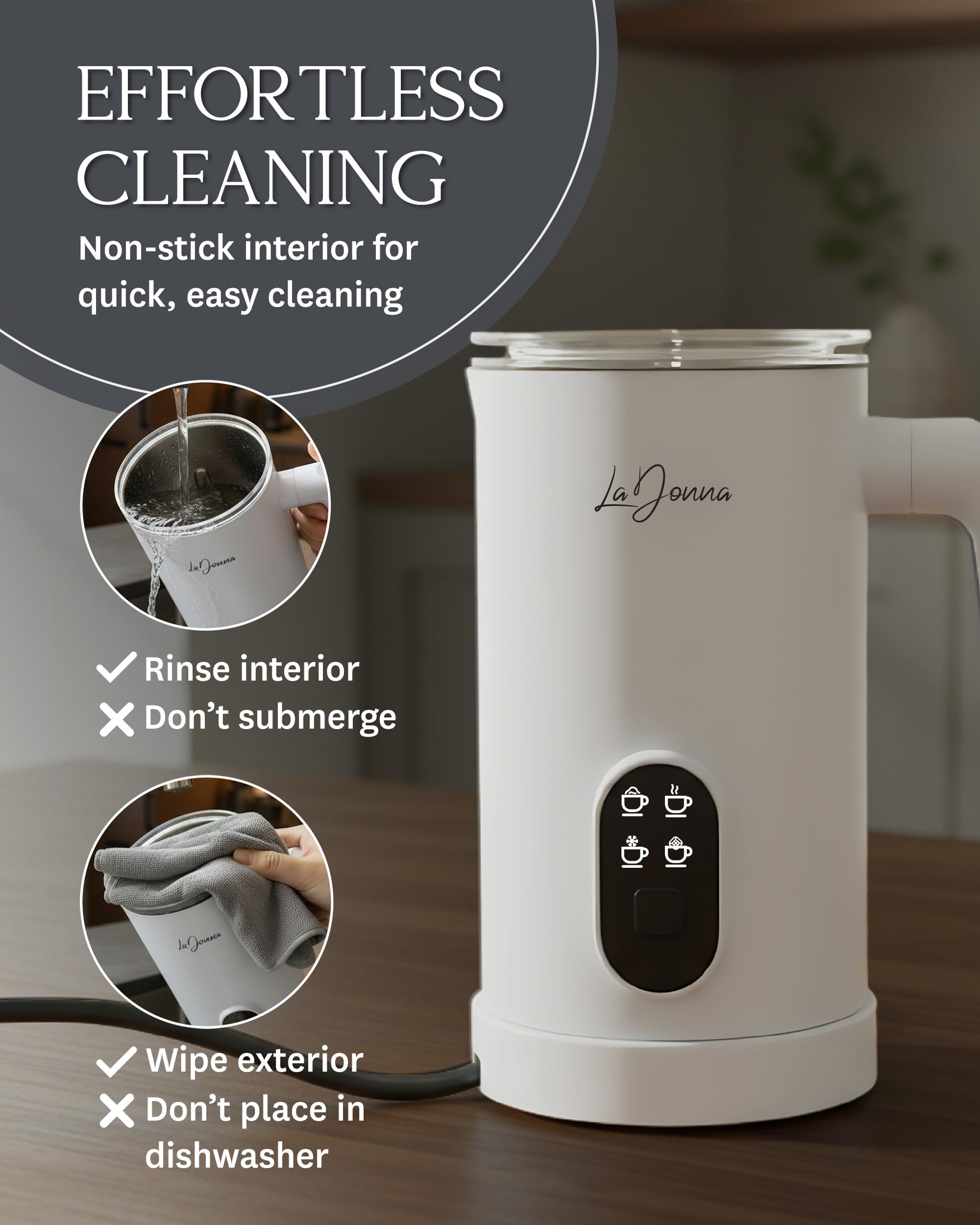 LaDonna Electric Milk Frother - 4 Functions: Hot/Cold Froth, Heat Milk, Hot Chocolate | 350ml Capacity 6