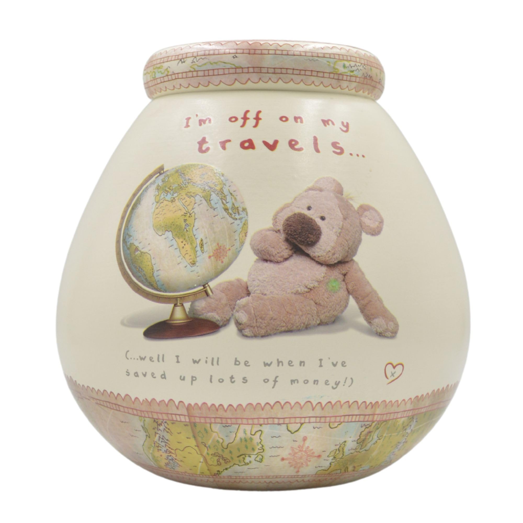 Pot Of Dreams Hand Painted Teddy with Globe Save and Smash Money Box | Ceramic | Holds £1000 in £2 Coins 1