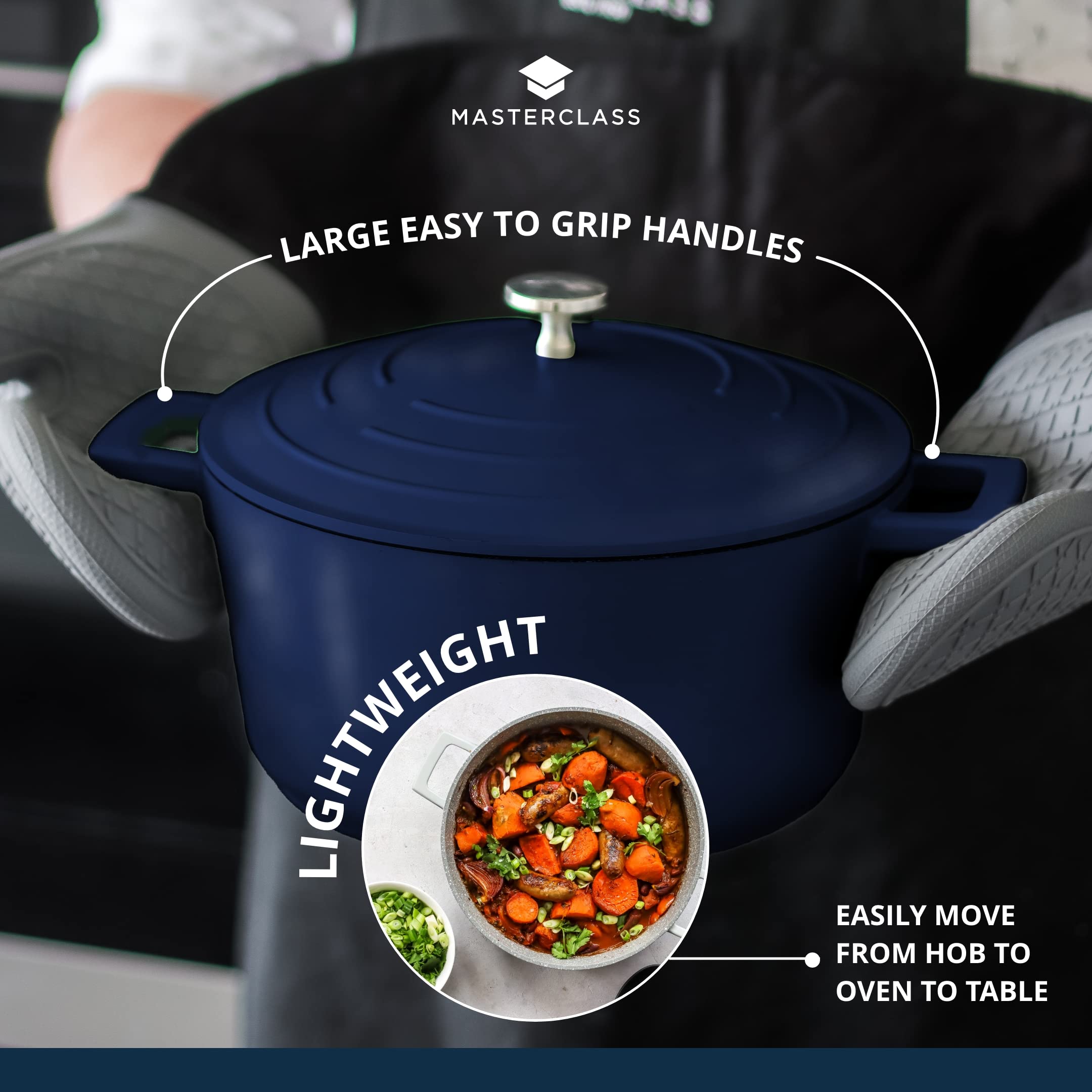 MasterClass Cast Aluminium Casserole Dish - Lightweight, Induction Compatible | 20cm, 2.5L, Blue 7