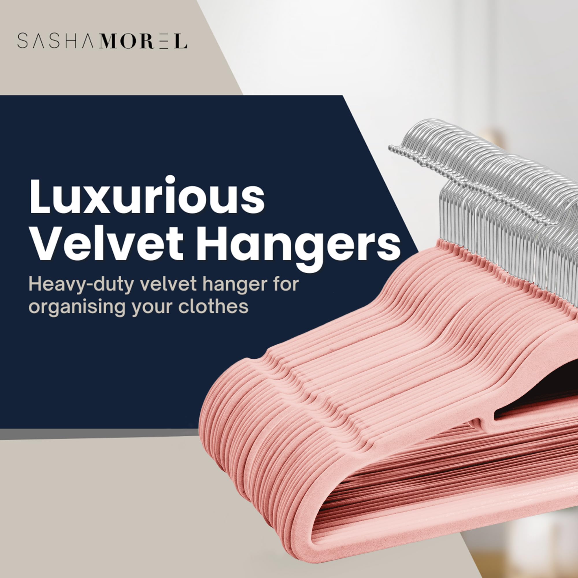 Sasha Morel Velvet Coat Hangers - 50 Pack Non-Slip Space Saving with Swivel Hooks | Pink 2