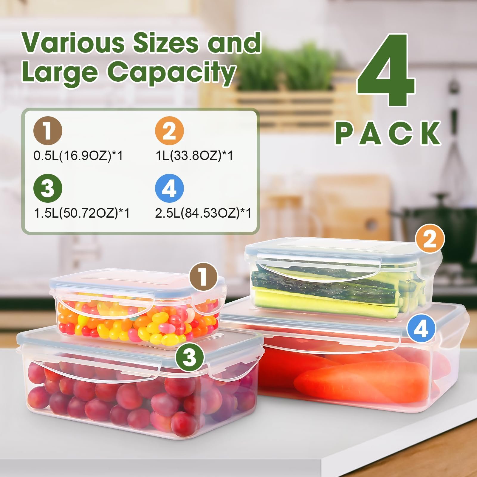 YASHE Food Storage Container Set - Airtight, Leak-Proof, Stackable, BPA Free | 4 Pcs Rectangular Set 3