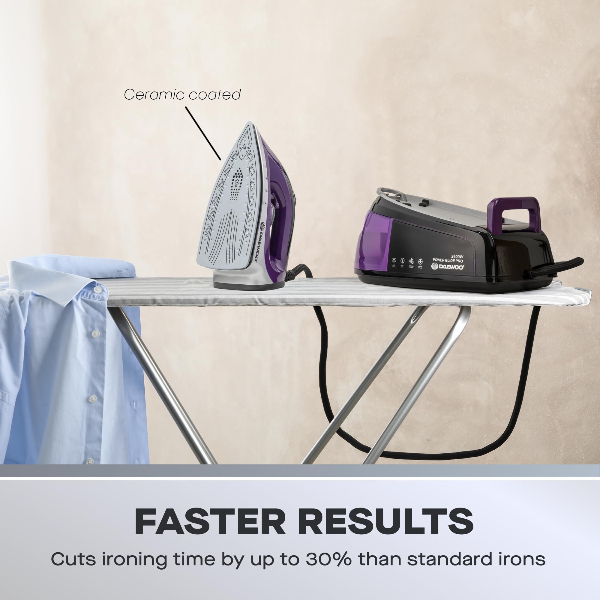 Daewoo 2400W Steam Station Iron with 1.2L Detachable Tank | Ceramic Soleplate | Continuous Steam 3