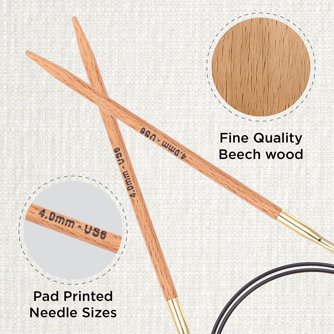 KnitPro Basix Beech Fixed Circular Knitting Needles - 4.00mm | 80cm Length | Natural Beech Wood 2