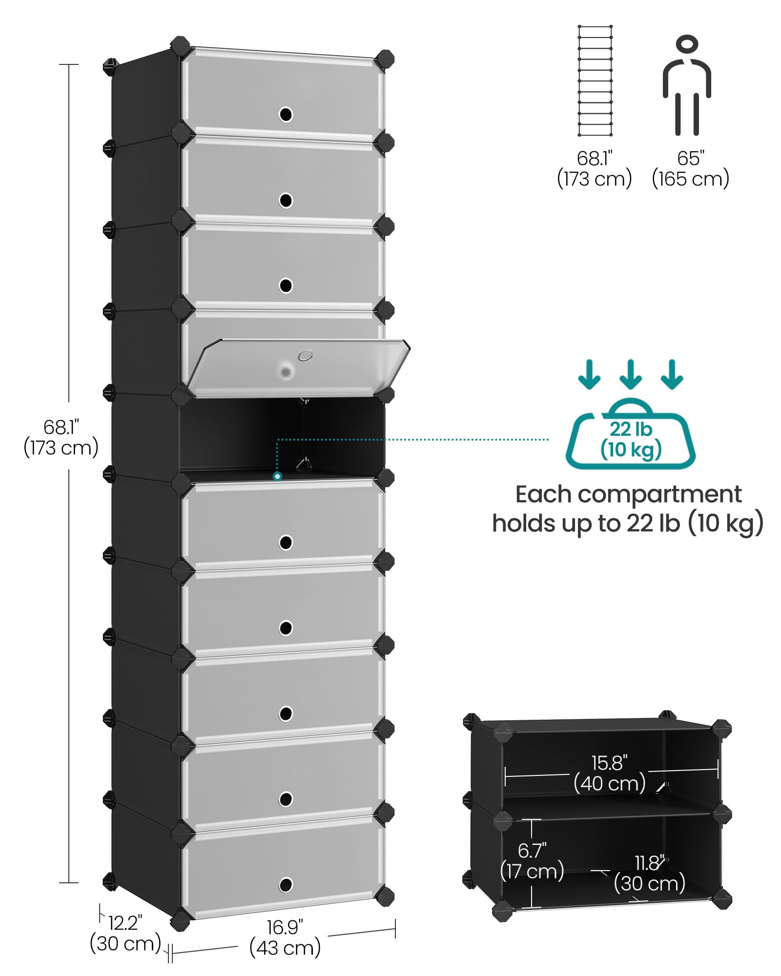 SONGMICS Modular Interlocking Shoe Rack - 10 Slot DIY Storage Unit | Plastic & Steel | Black 3