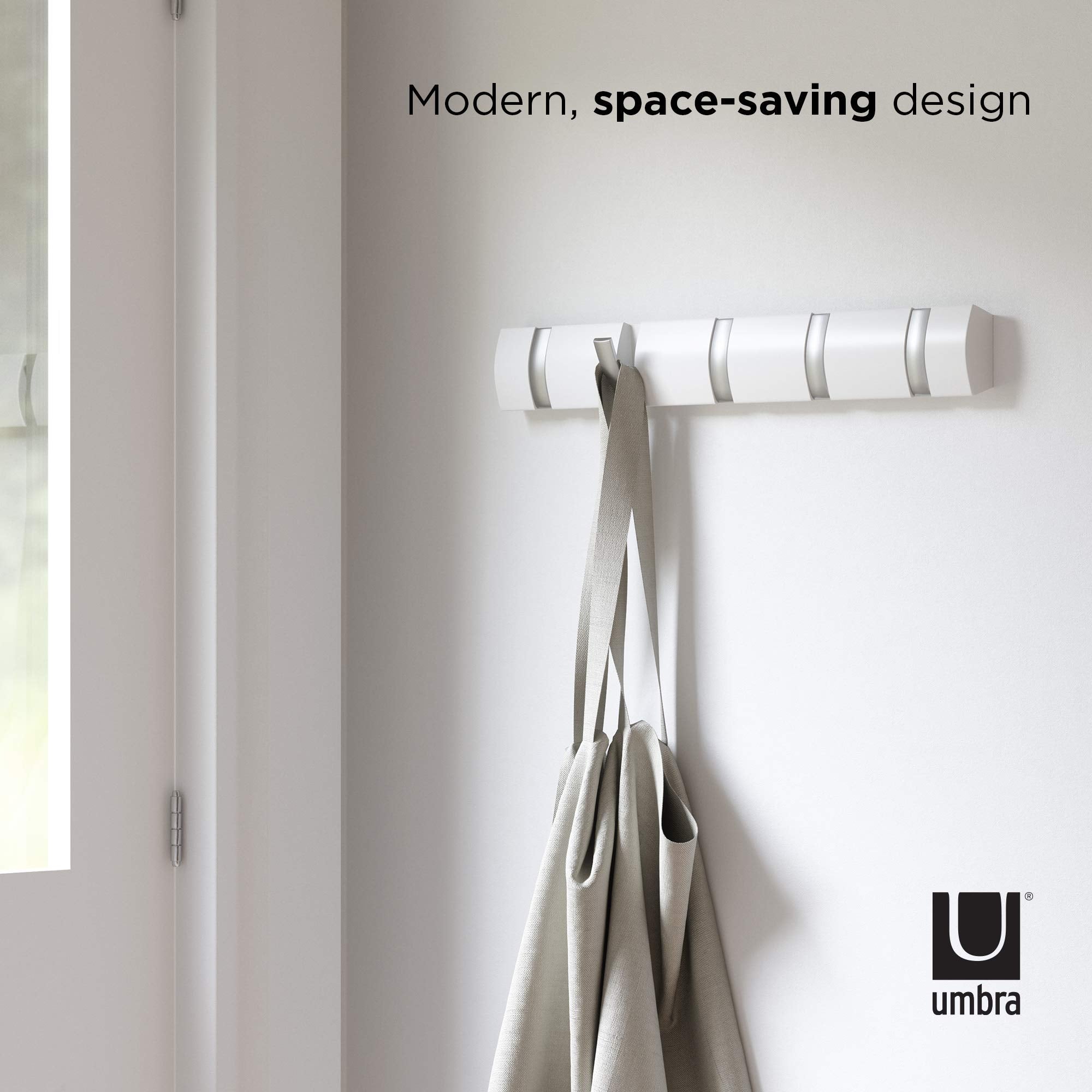 Umbra Flip 5-Hook Wall Mounted Rack - Modern Space-Saving Hanger | Black/Walnut Finish 7